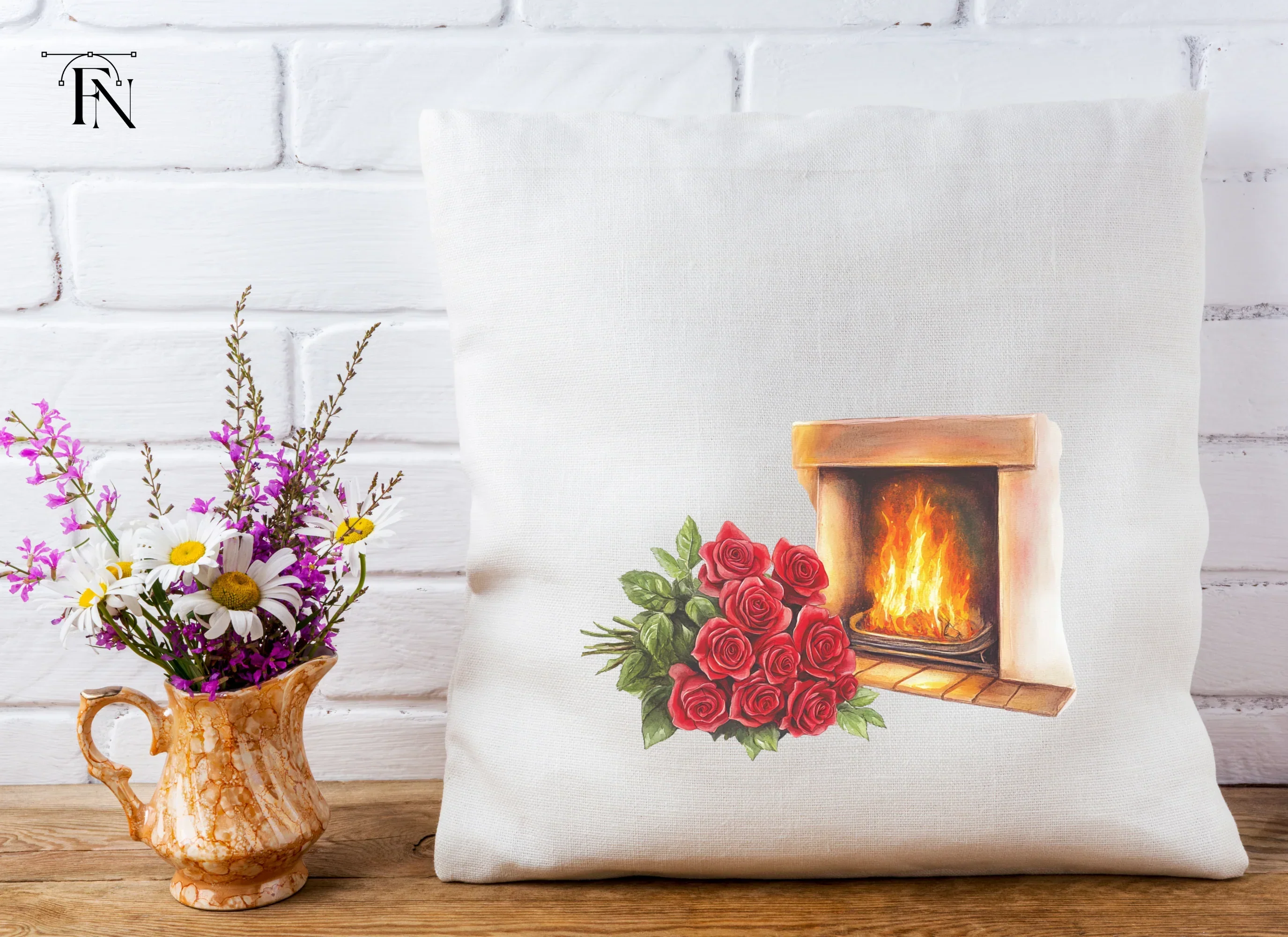 Cozy Fireplace with Red Roses Clipart Bundle - Image 5