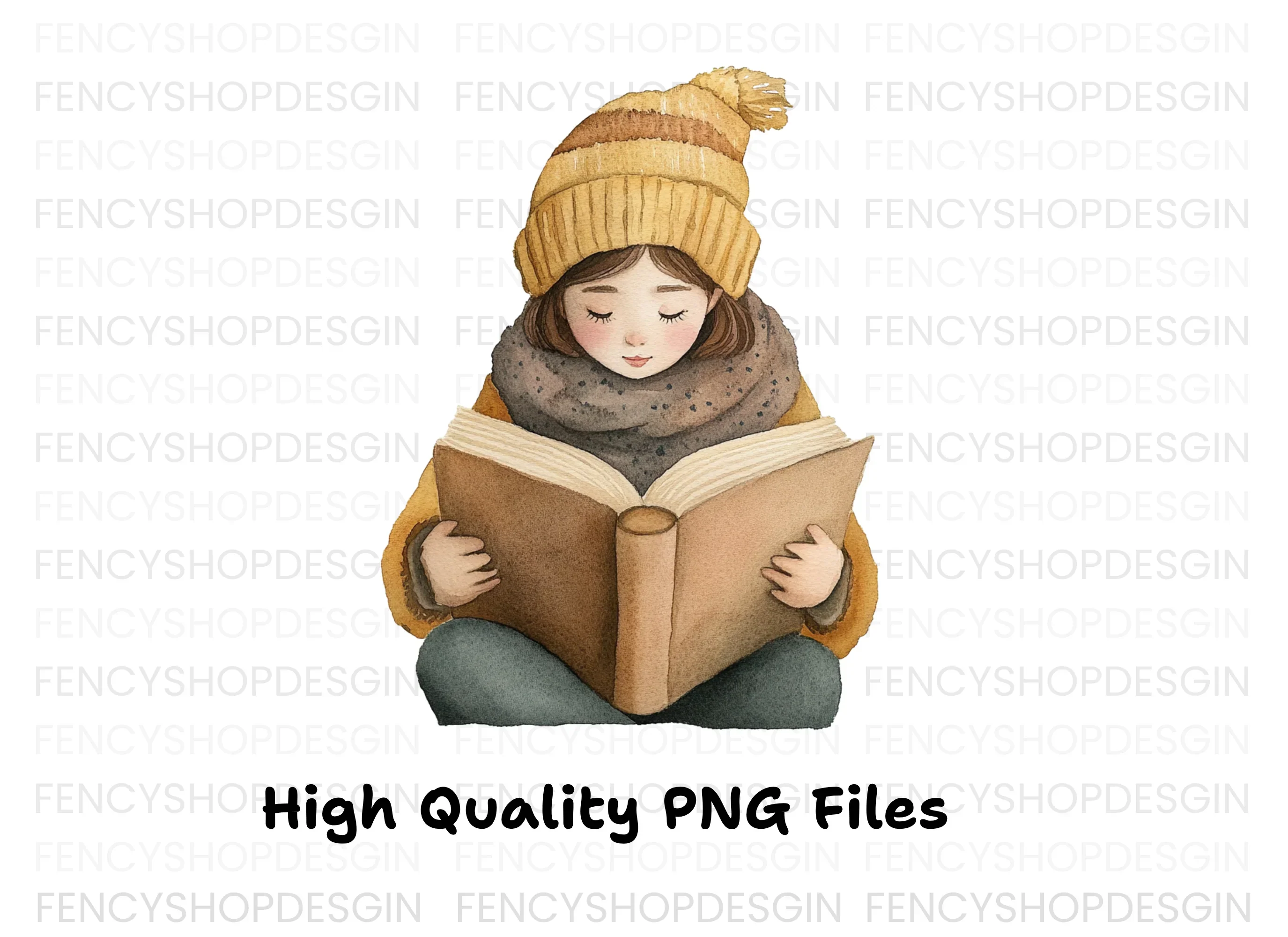 Cozy Girls Reading Books Clipart Bundle - Image 3