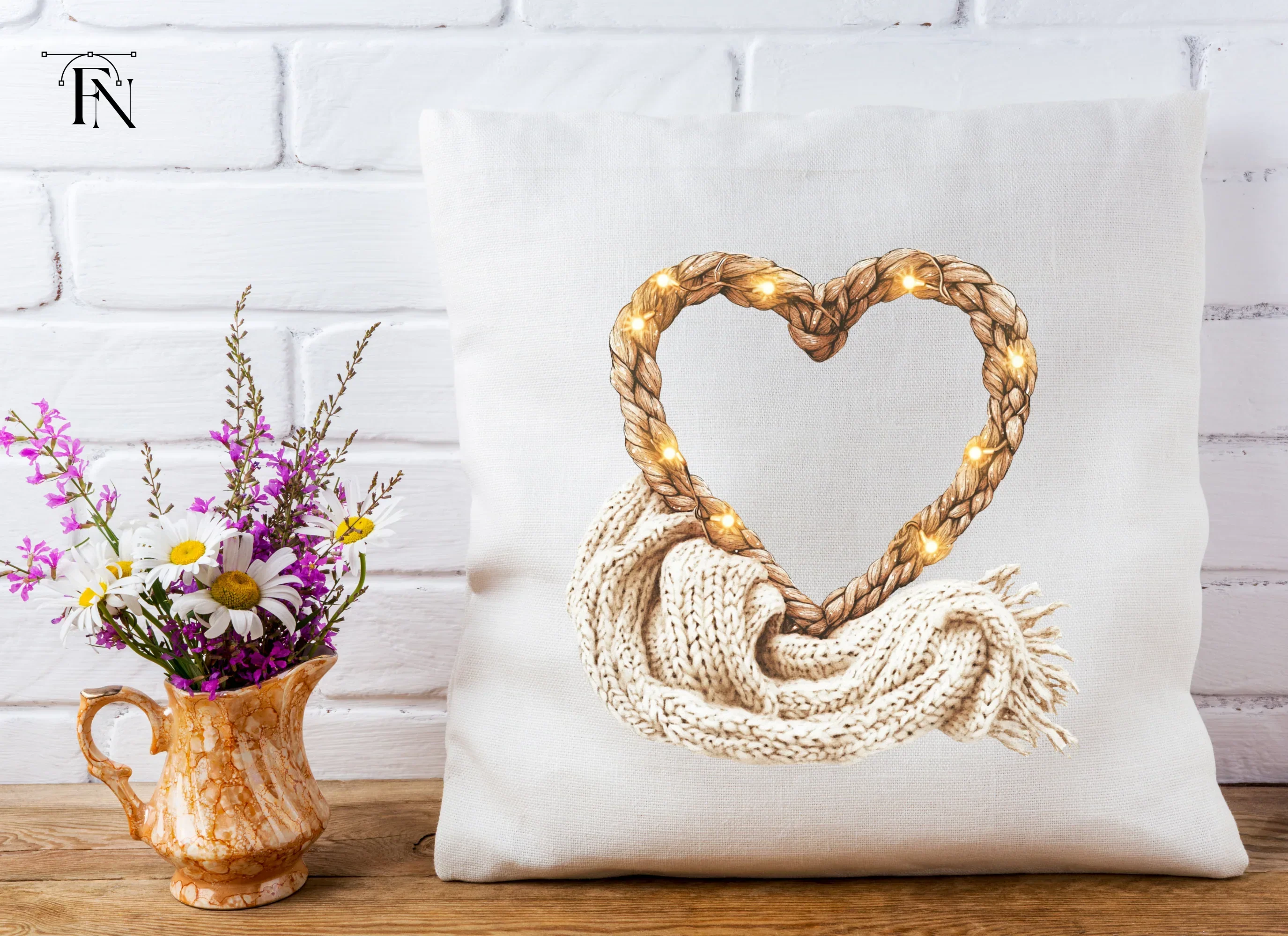 Cozy Heart Frames with Fairy Lights Clipart Bundle - Image 5
