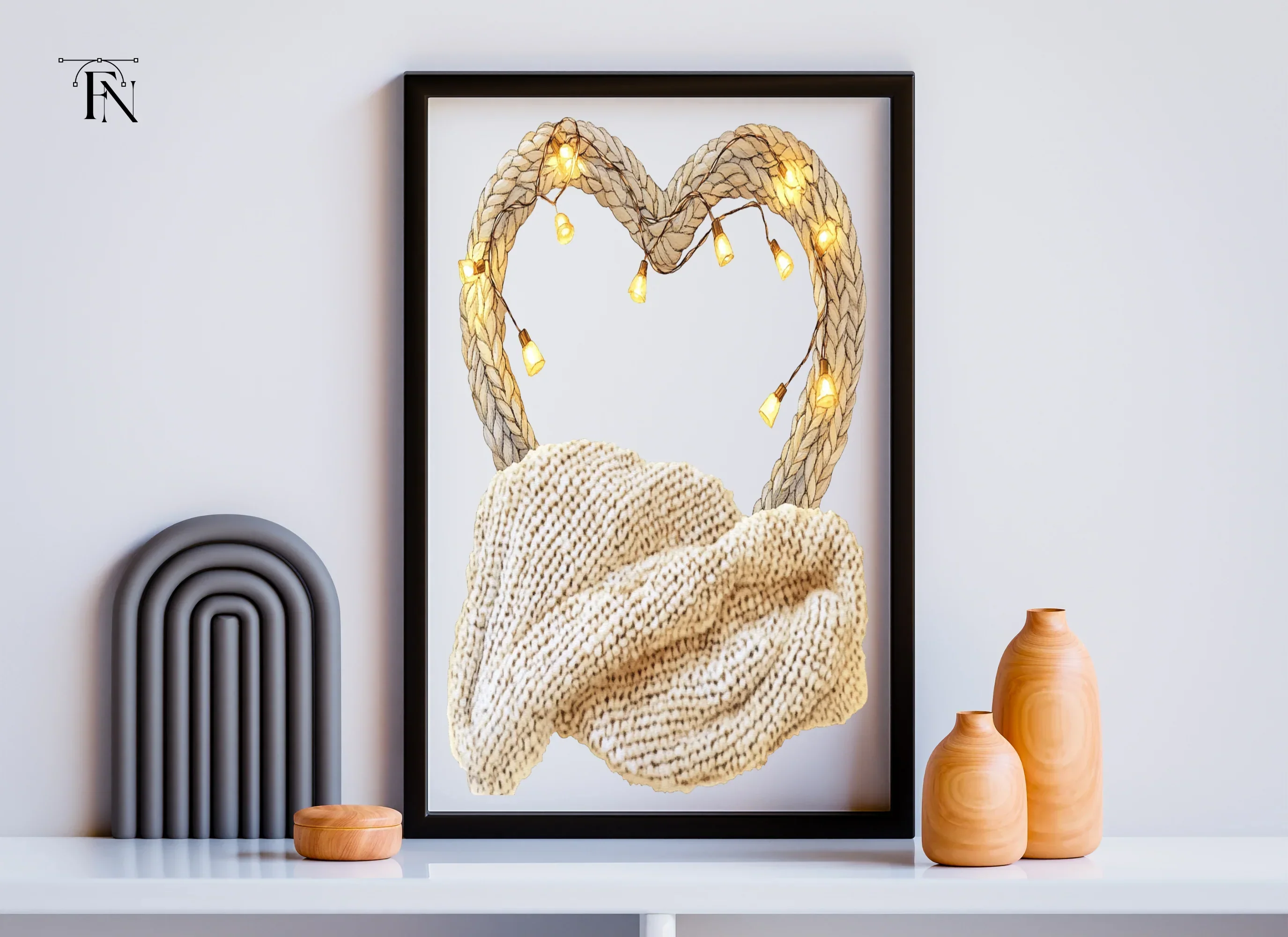 Cozy Heart Frames with Fairy Lights Clipart Bundle - Image 6