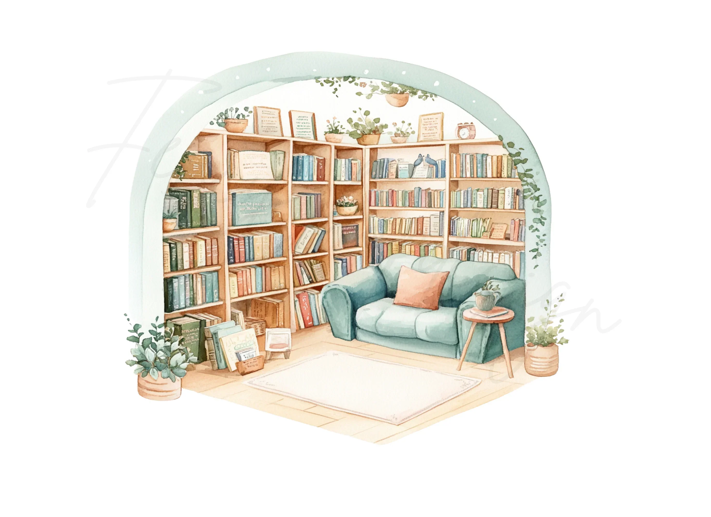 Cozy Library Reading Nook Clipart Bundle - Image 2