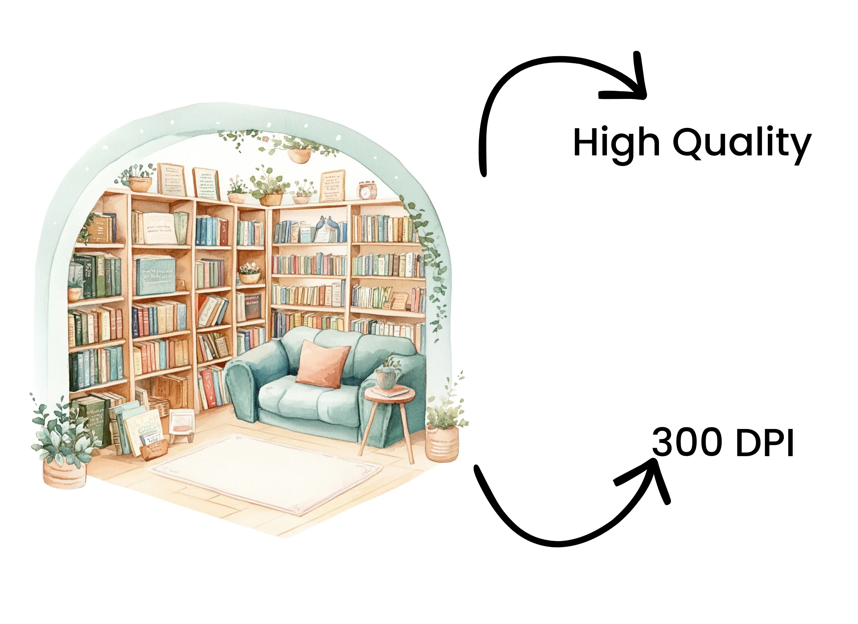 Cozy Library Reading Nook Clipart Bundle - Image 4