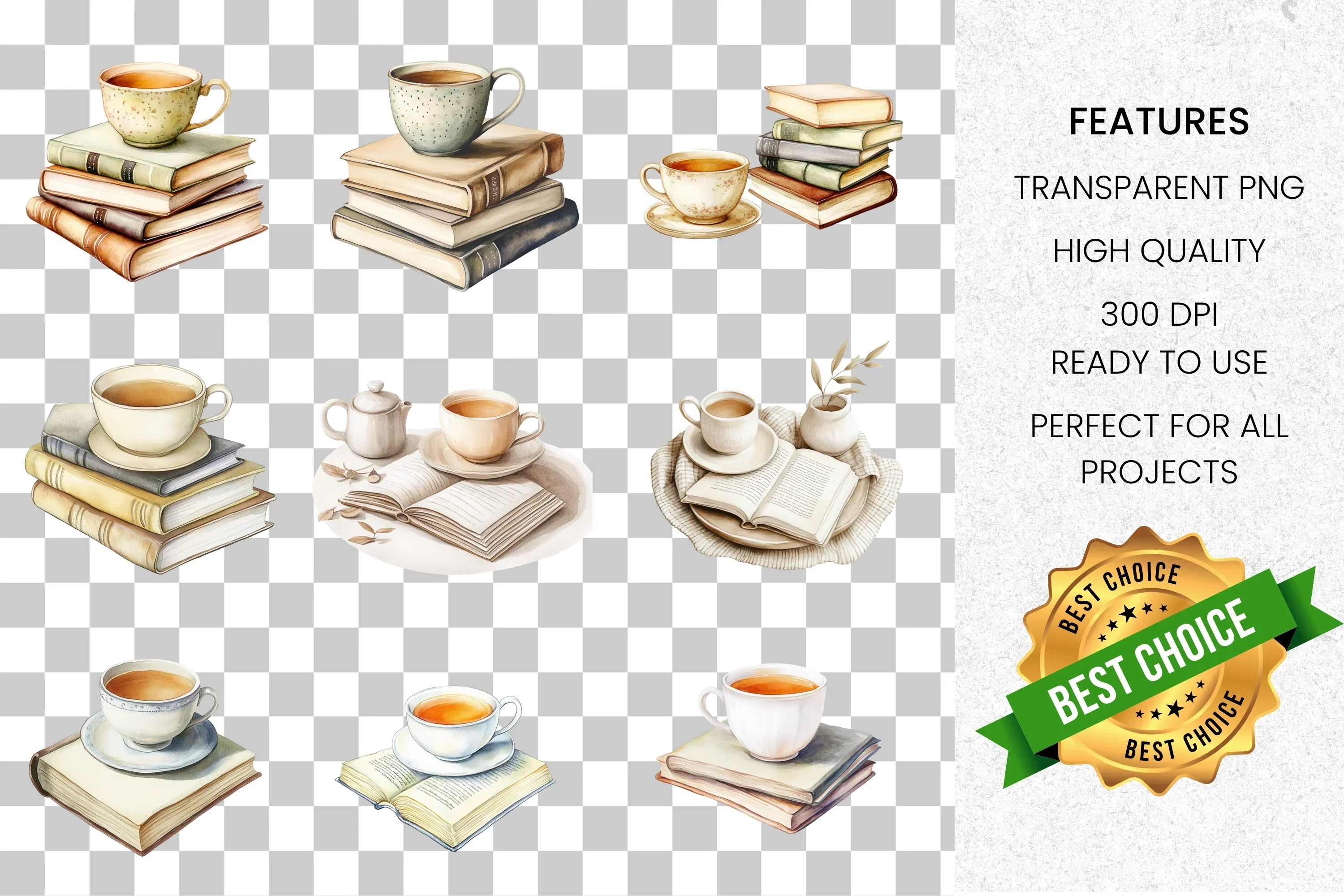 Cozy Tea Books Clipart Bundle - Image 2