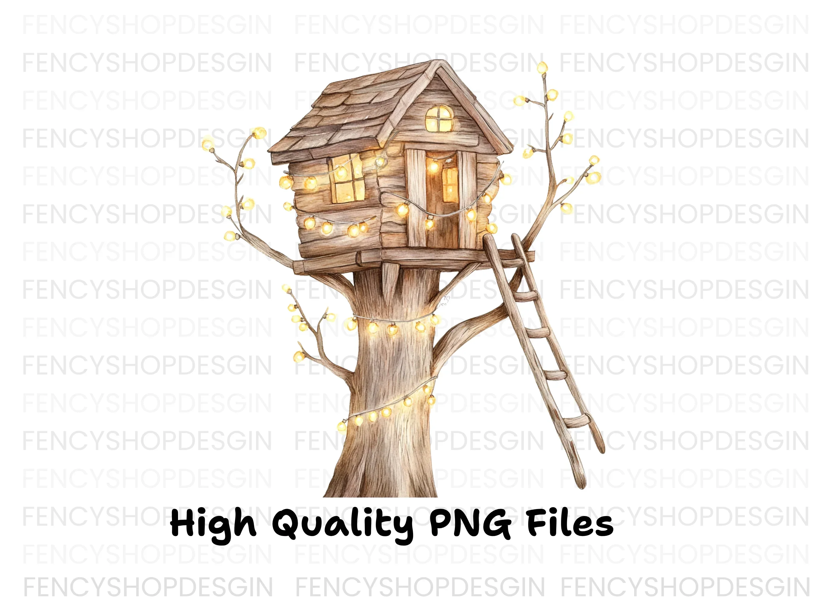 Cozy Treehouse with Glowing Lights Clipart Bundle - Image 4