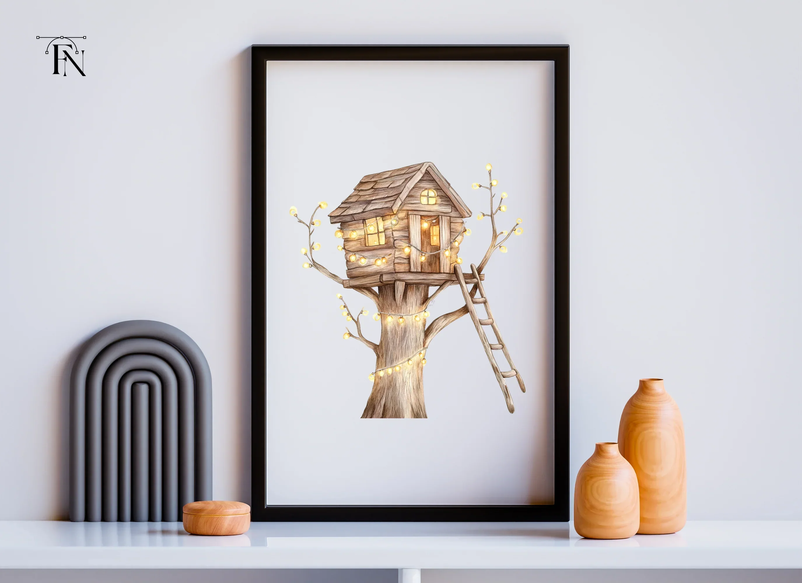 Cozy Treehouse with Glowing Lights Clipart Bundle - Image 6