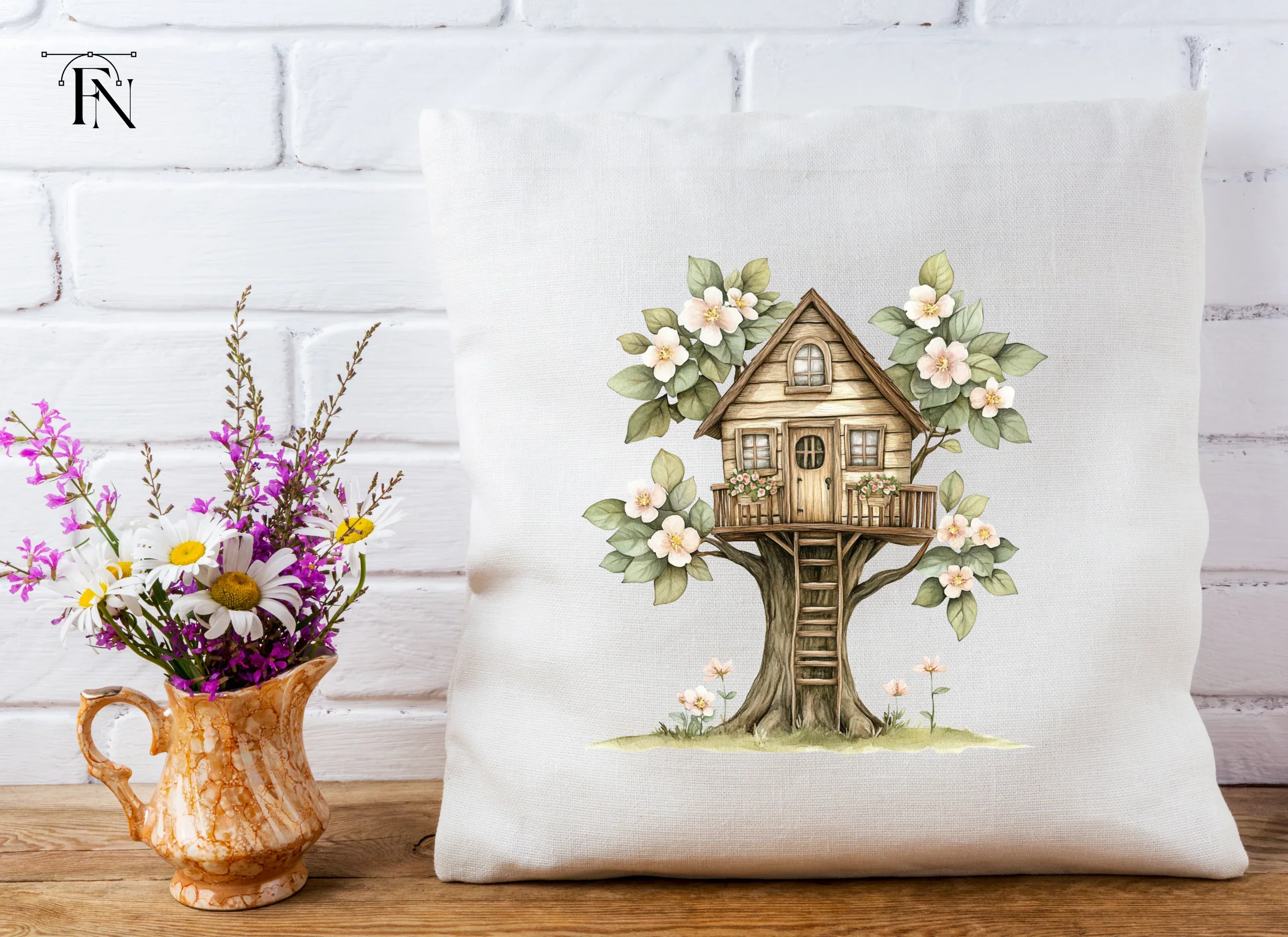 Cozy Treehouse with Pink Blossoms Clipart Bundle - Image 5