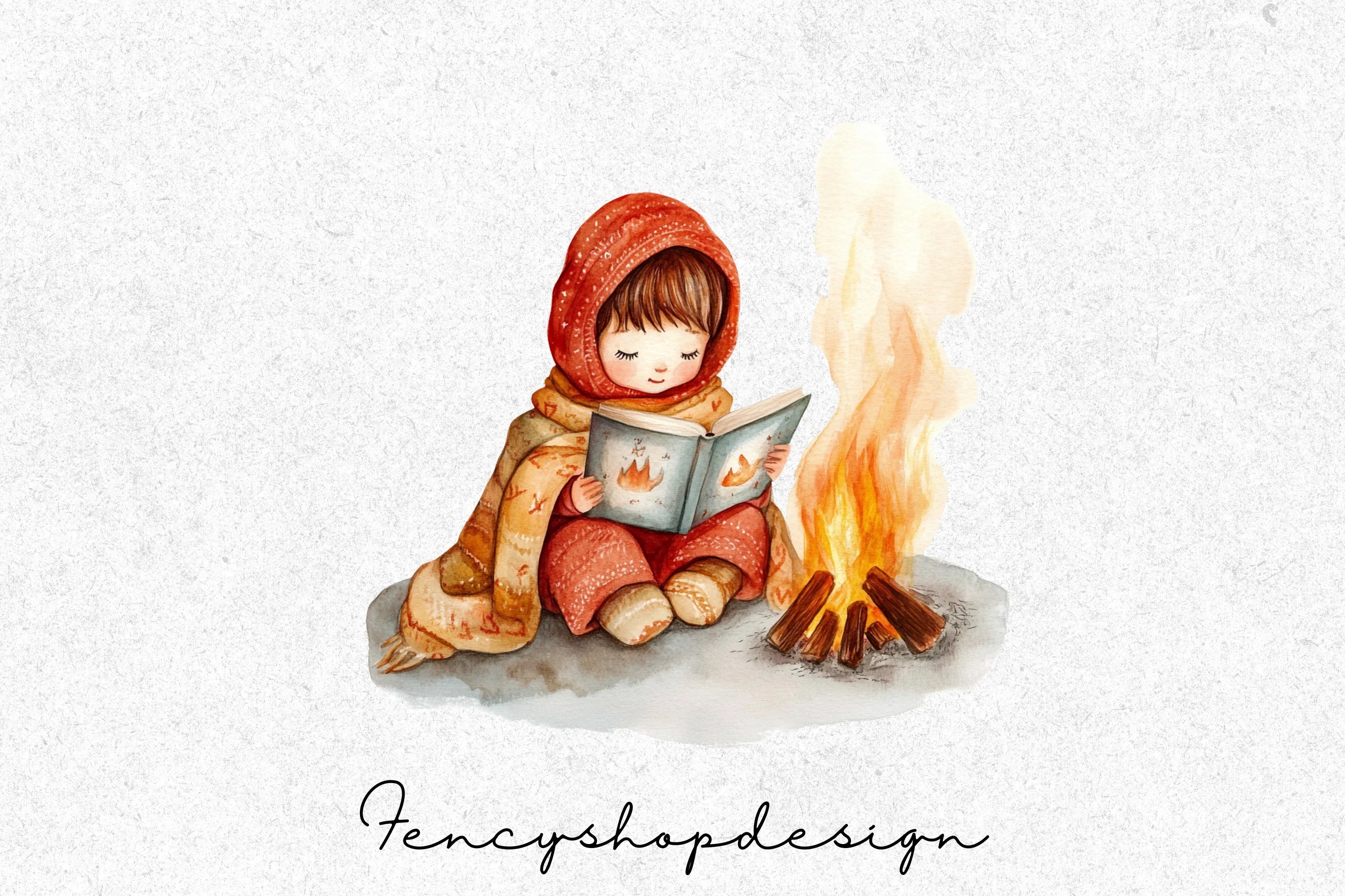 Cozy Winter Fireplace Reading Clipart Bundle - Image 2