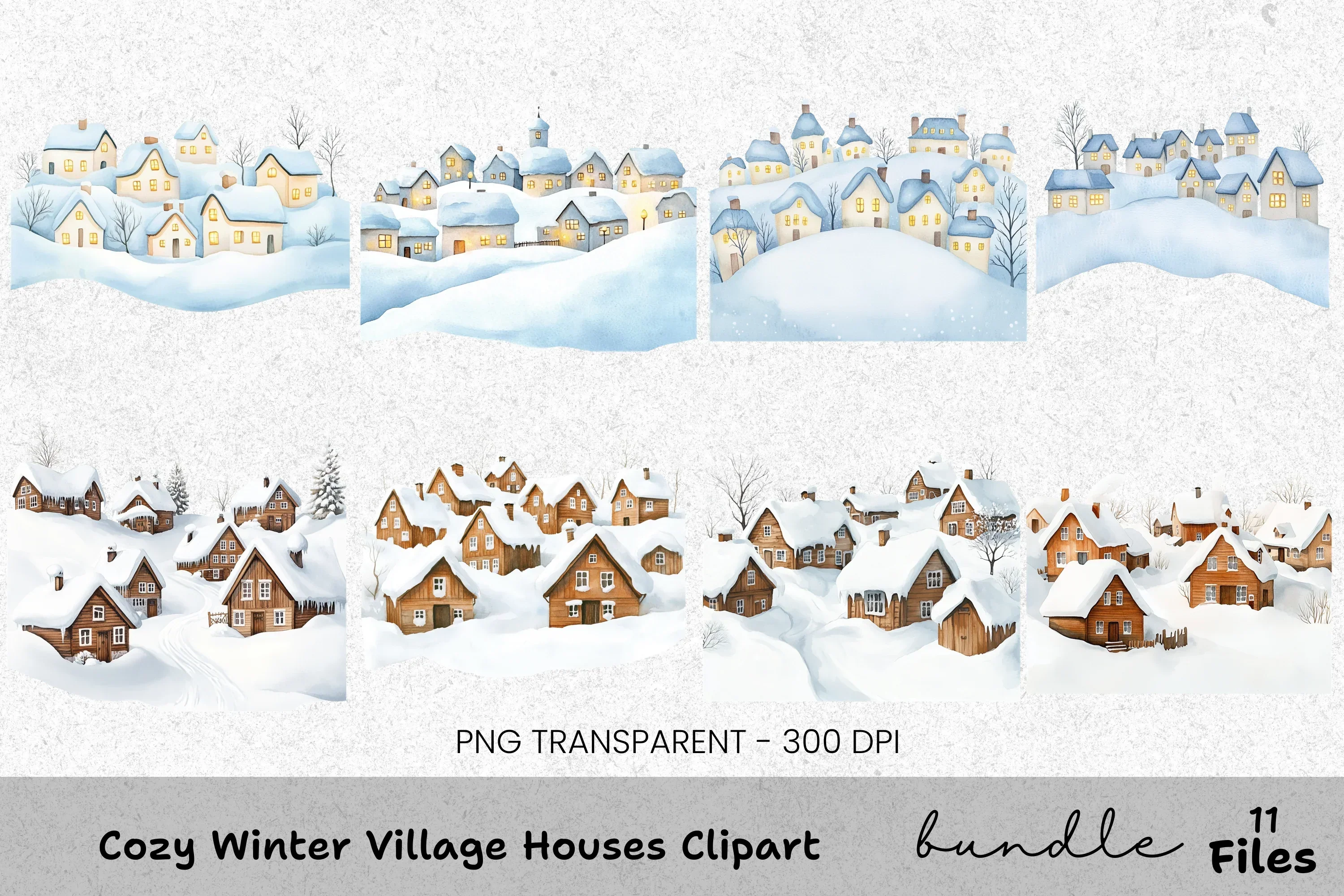 Cozy Winter Village Houses Clipart Bundle