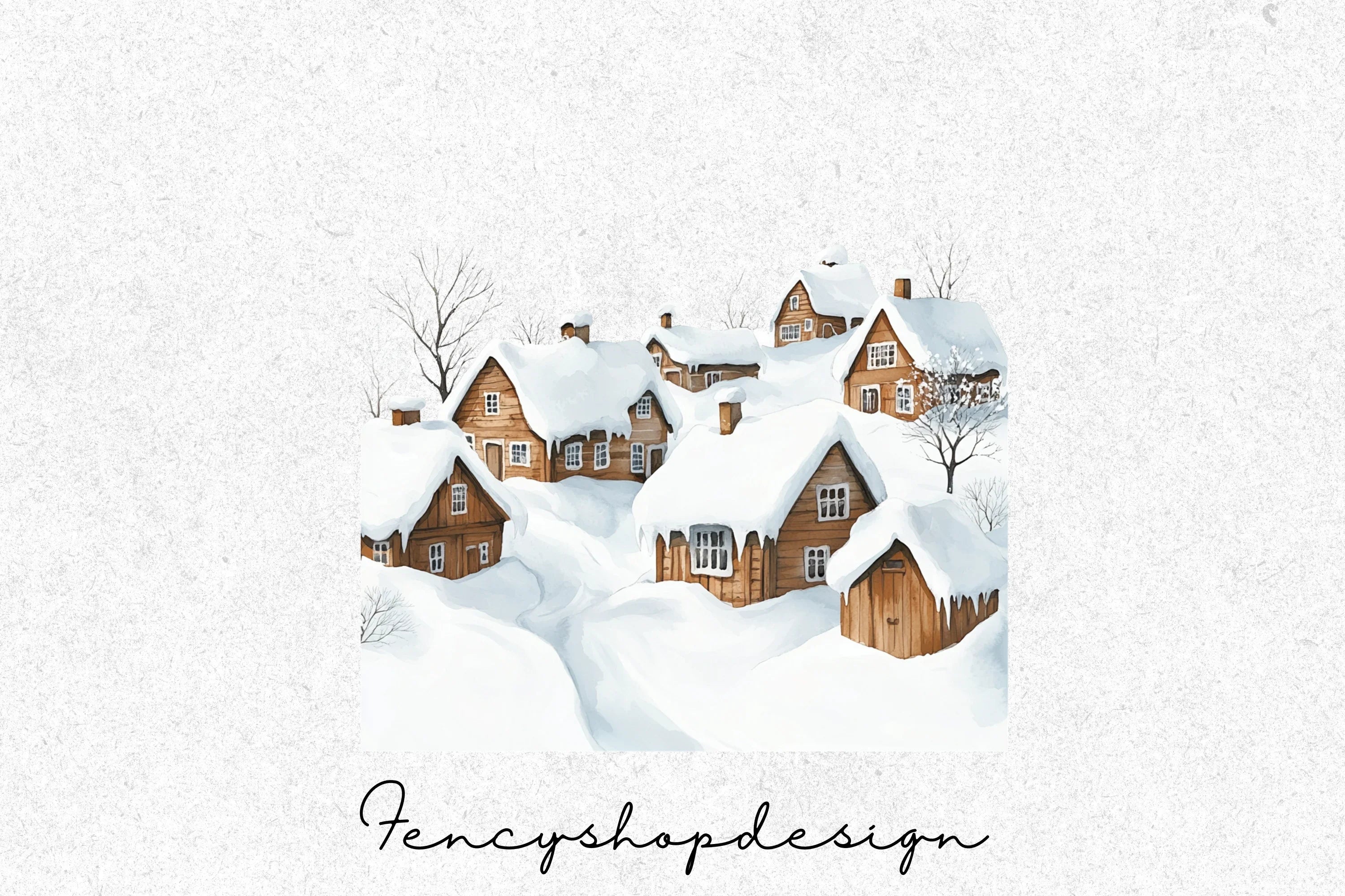 Cozy Winter Village Houses Clipart Bundle - Image 2