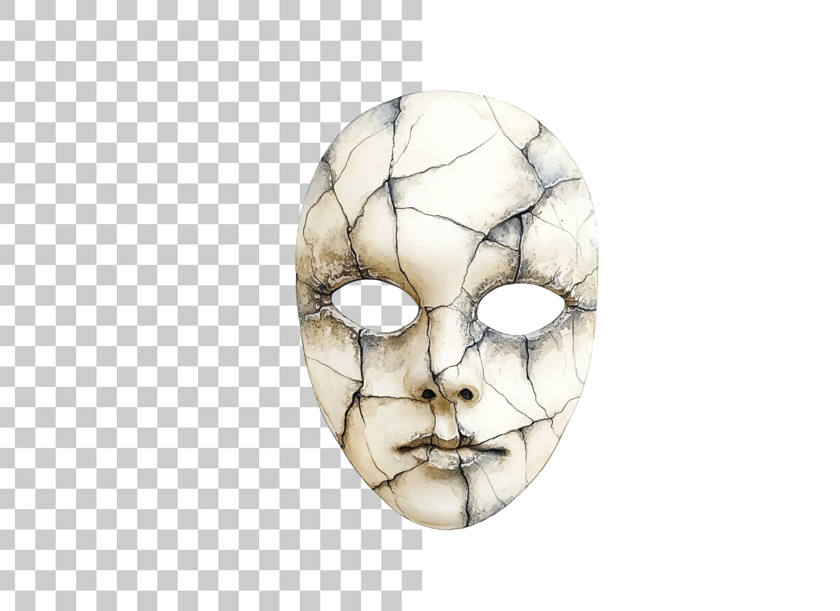 Cracked Porcelain Masks Clipart Bundle - Image 2