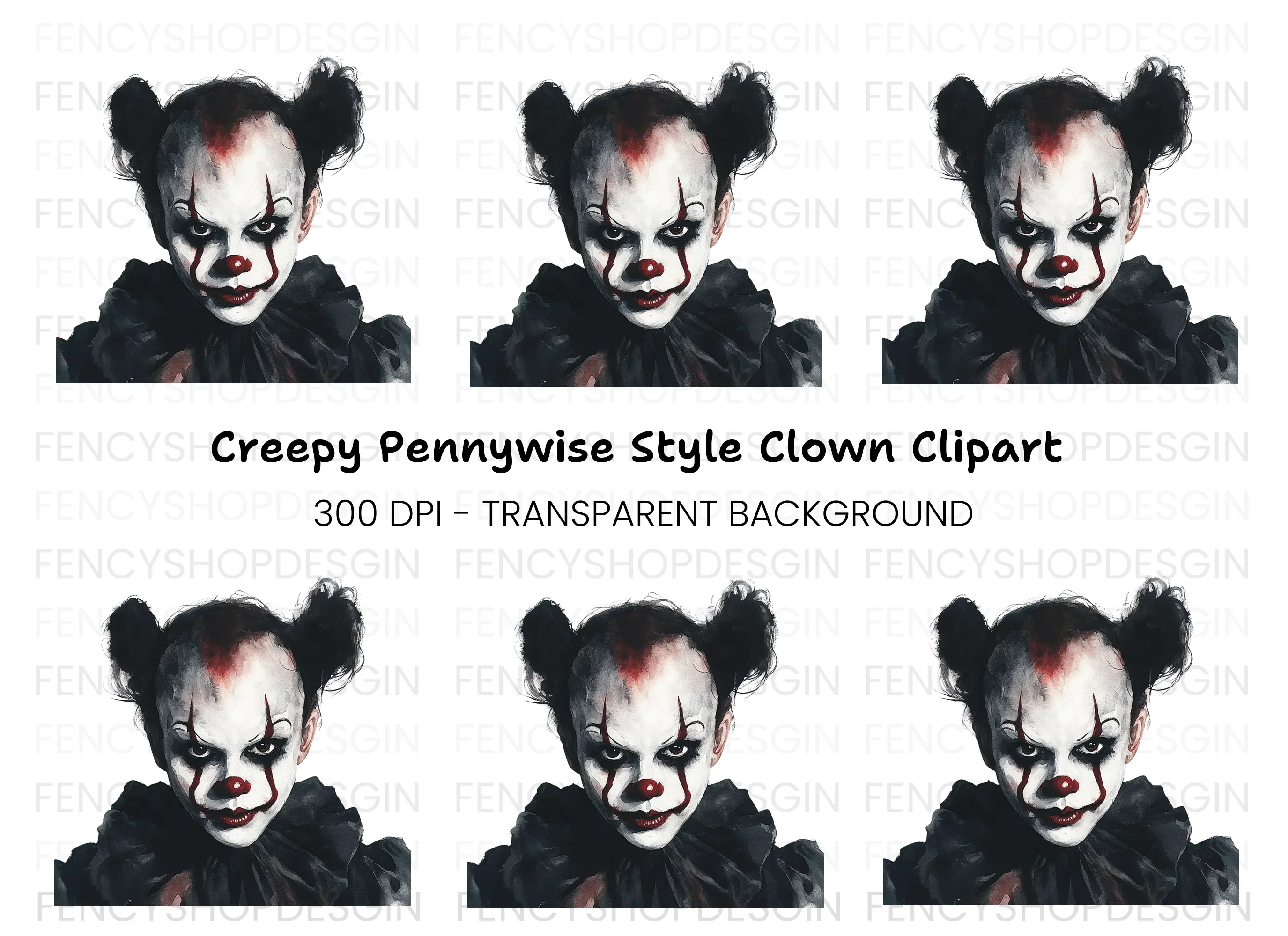 Creepy Clown Halloween Clipart Bundle