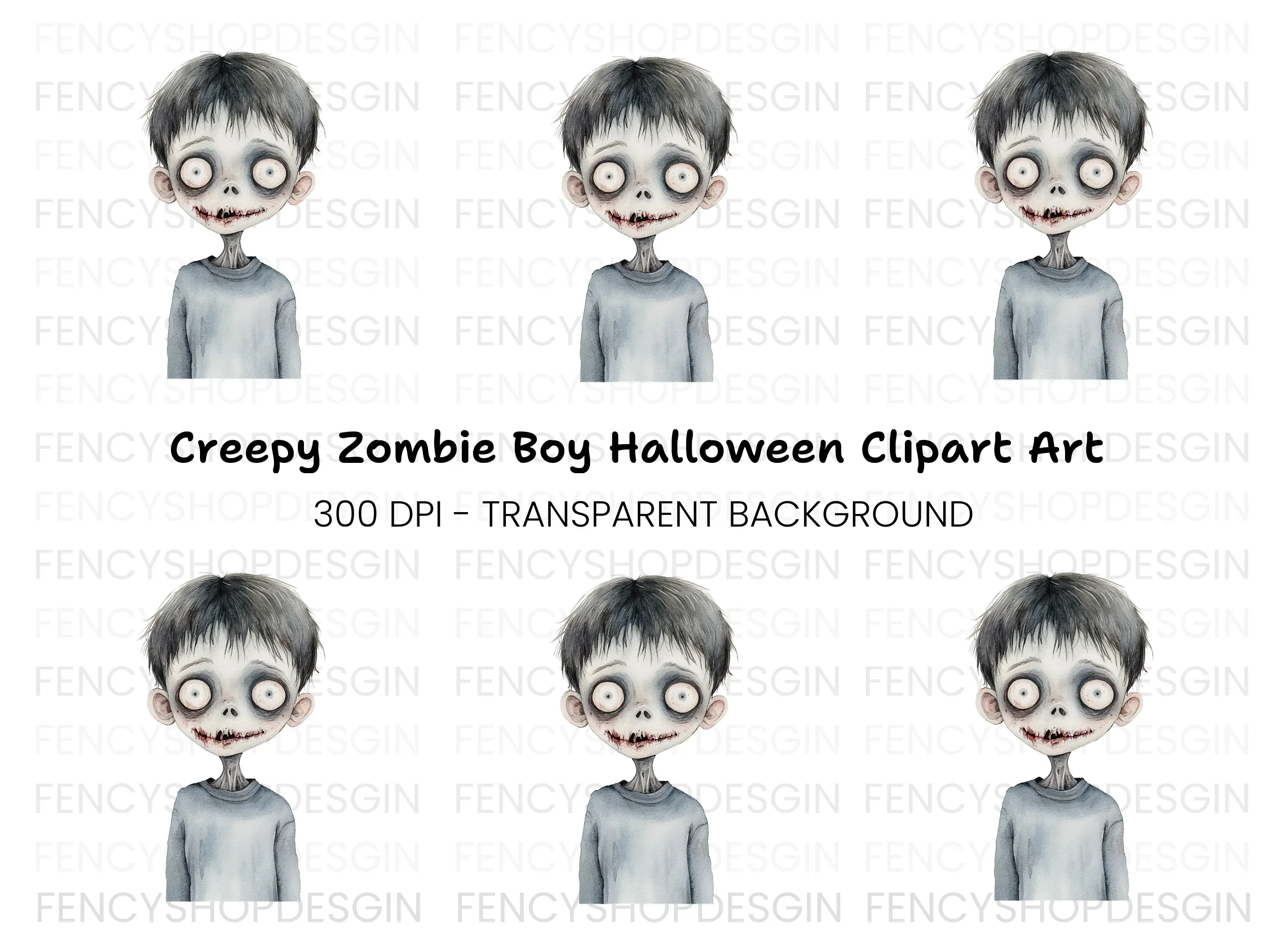 Creepy Zombie Boy Halloween Clipart Bundle