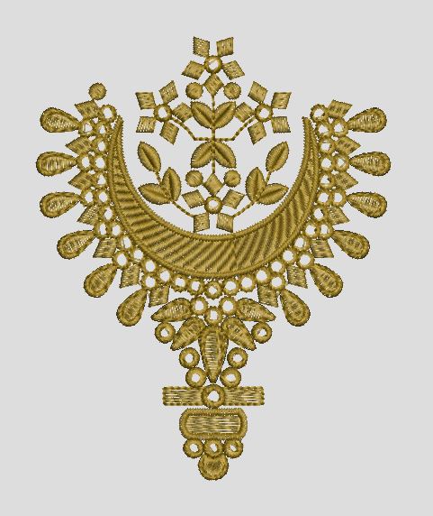 Crescent Moon and Geometric Floral Ornament Embroidery Design