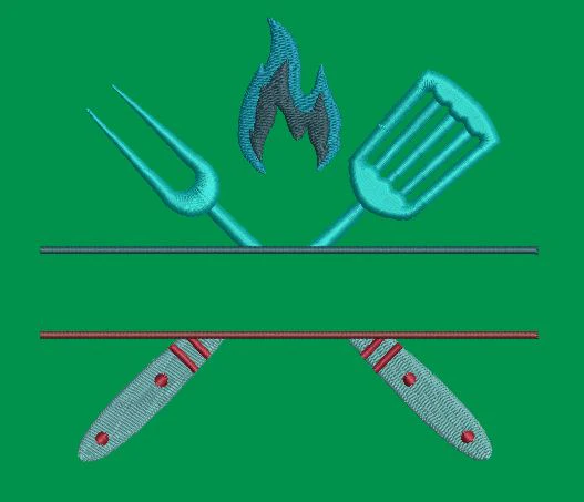 Culinary Flame and Utensil Emblem Embroidery Design