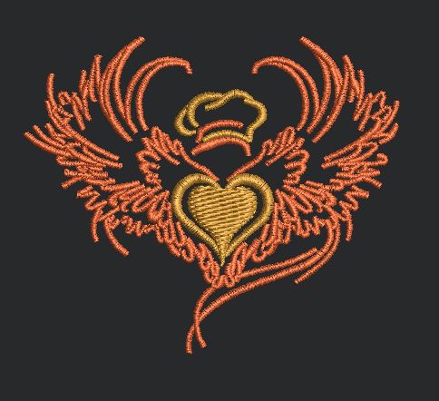 Culinary Winged Heart Emblem Embroidery Design