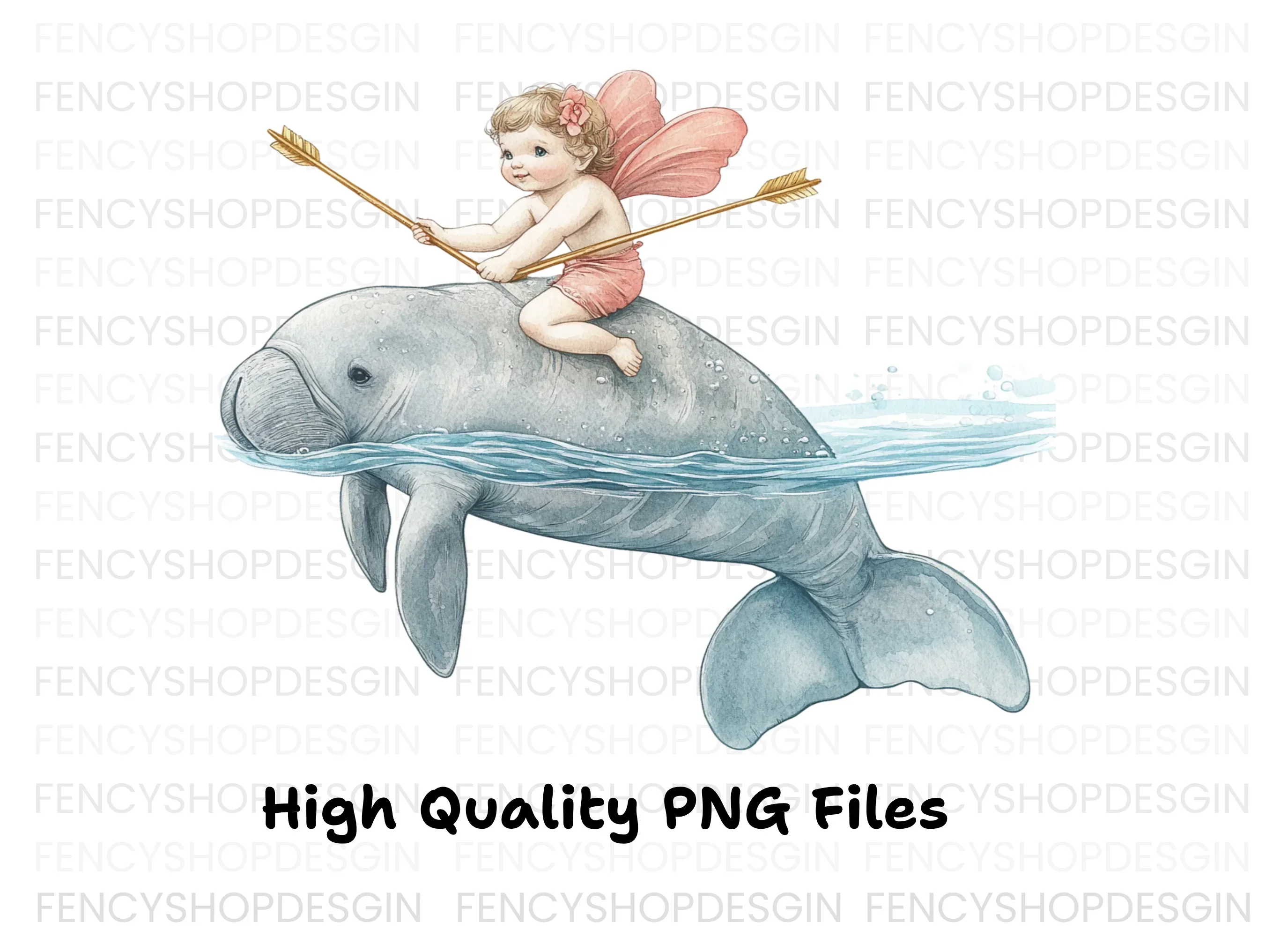 Cupid Riding Manatee Clipart Bundle - Image 2
