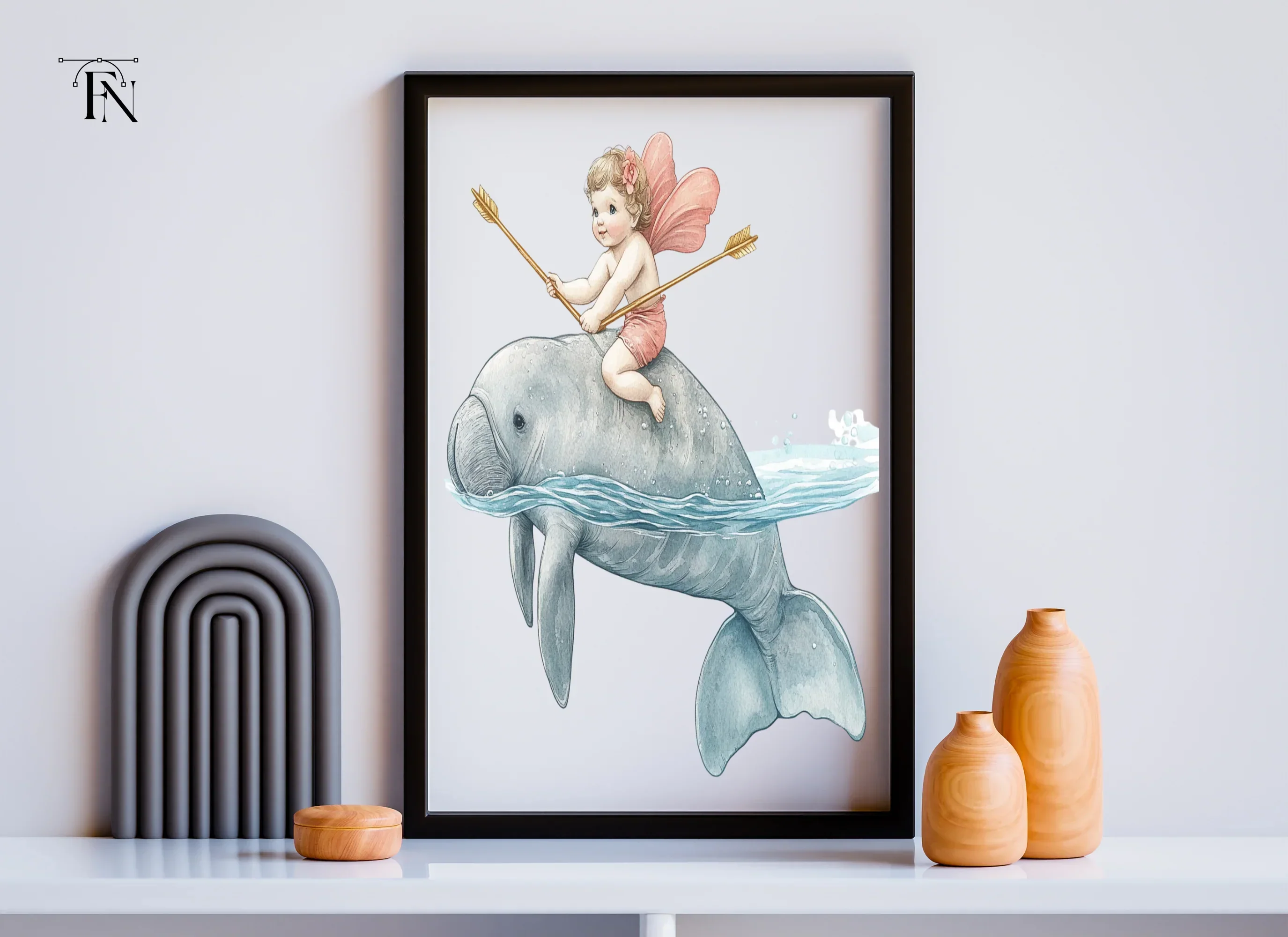Cupid Riding Manatee Clipart Bundle - Image 5