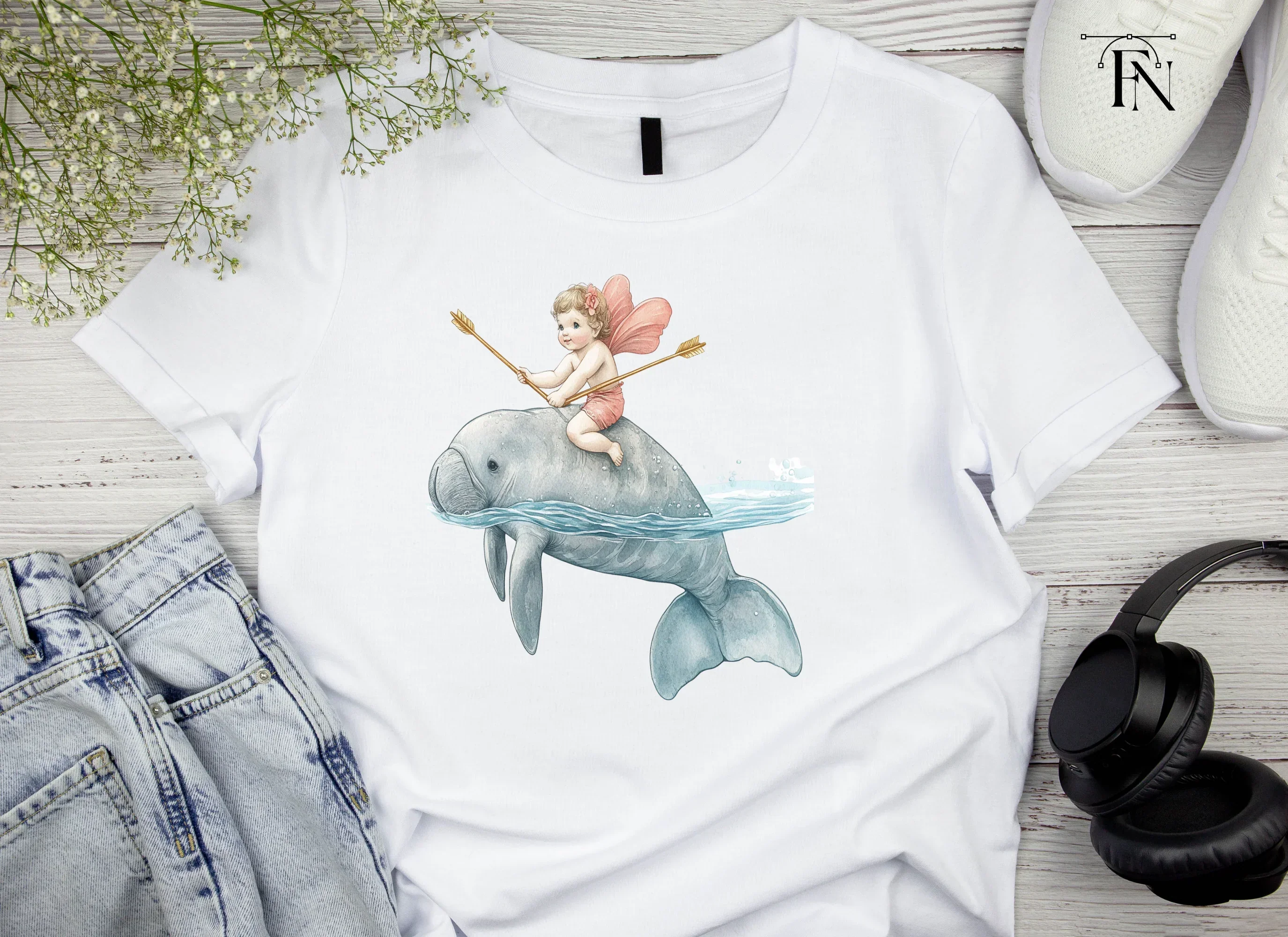 Cupid Riding Manatee Clipart Bundle - Image 6