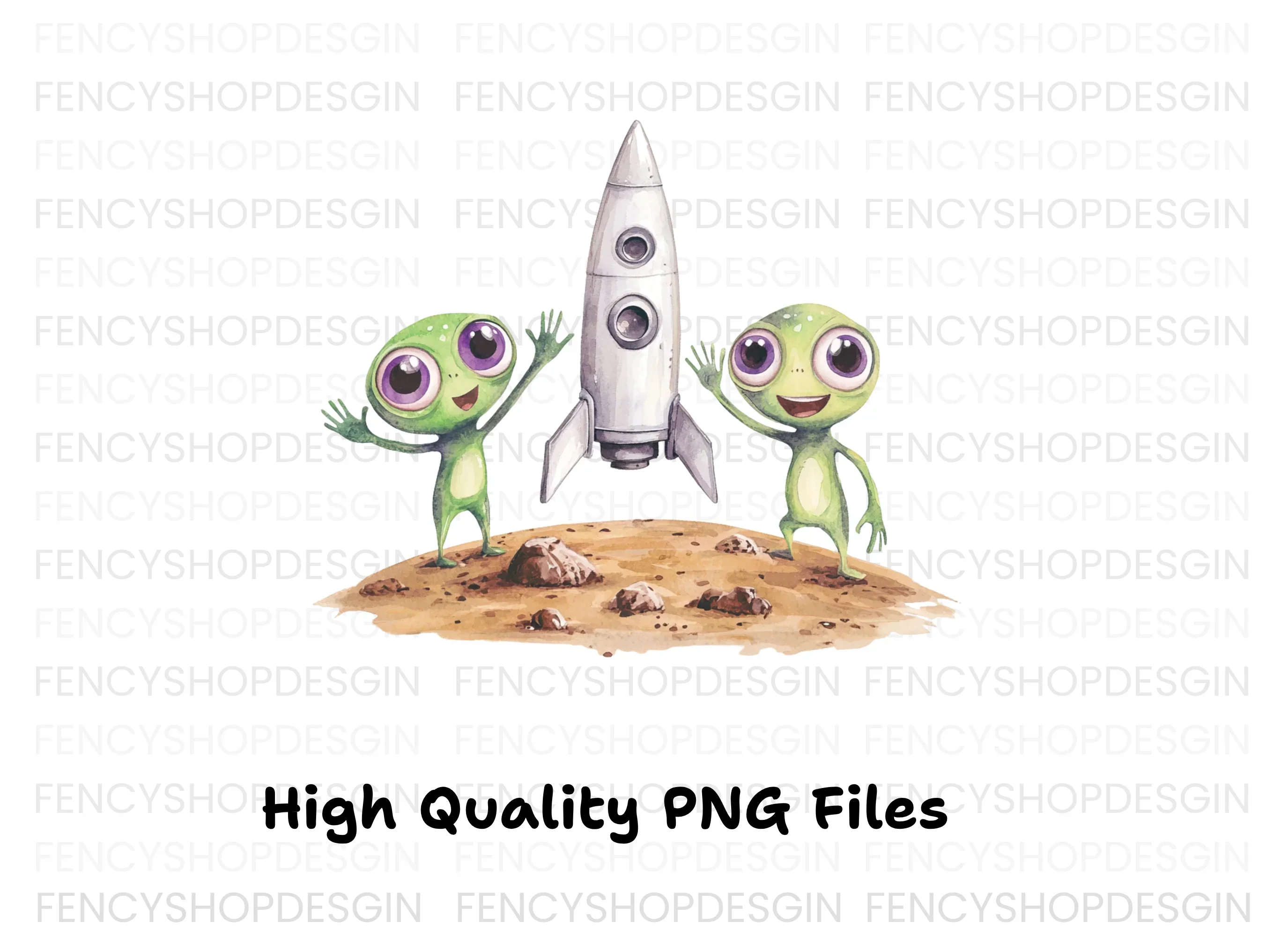 Cute Aliens and Rocket Ship Clipart Bundle - Image 4
