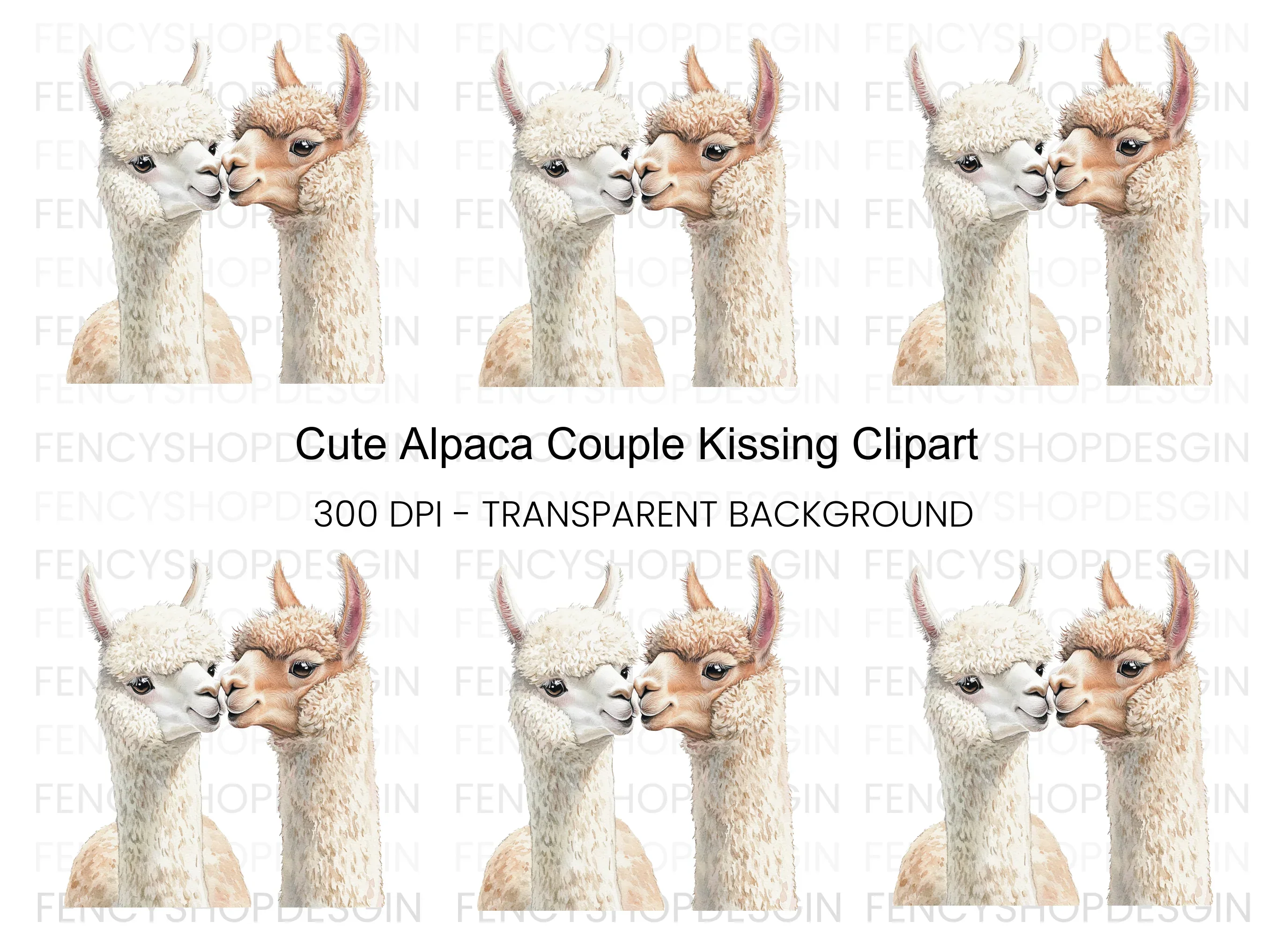 Cute Alpaca Couple Clipart Bundle