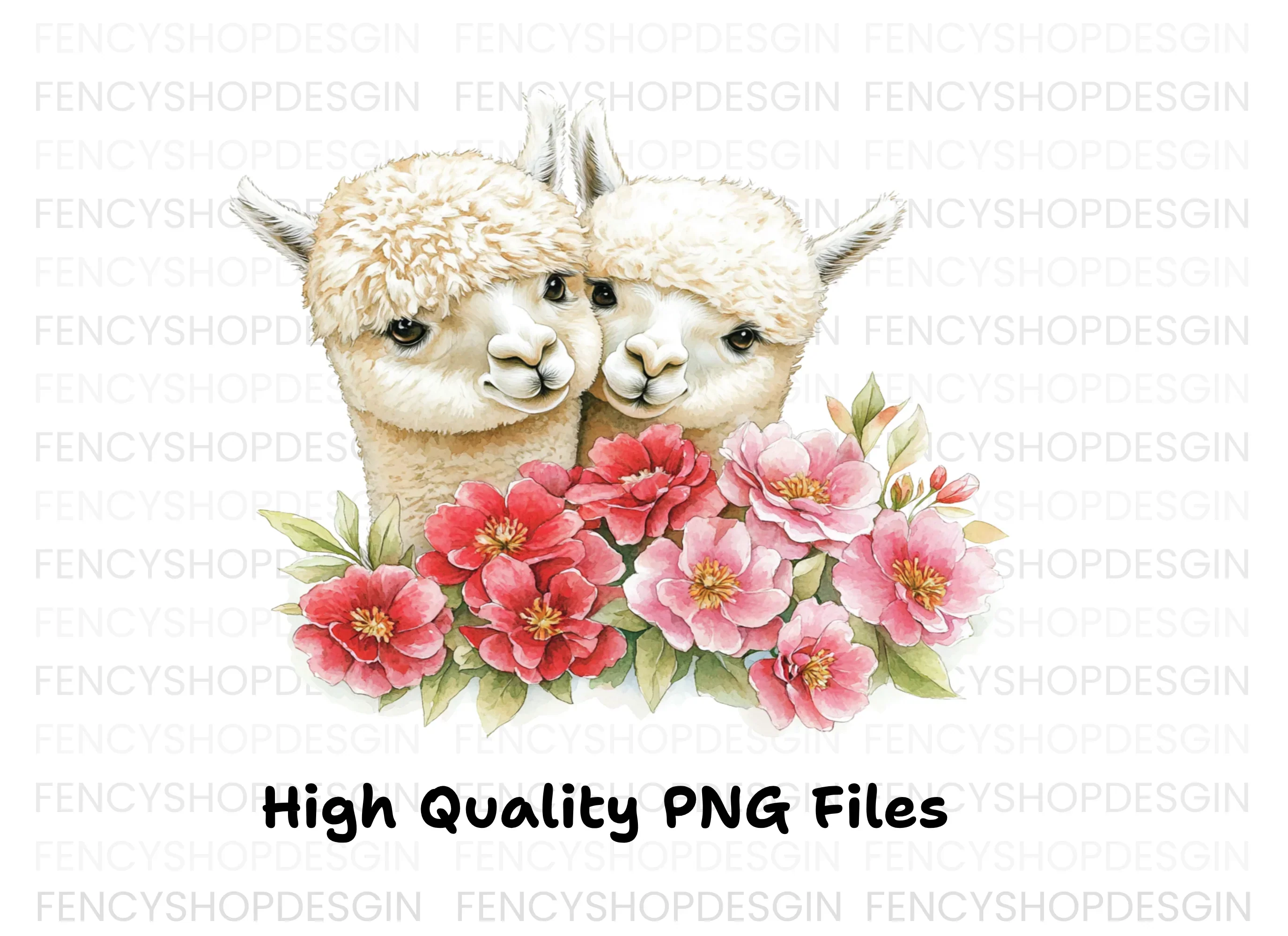 Cute Alpaca Couple with Pink Flowers Clipart Bundle - Image 3