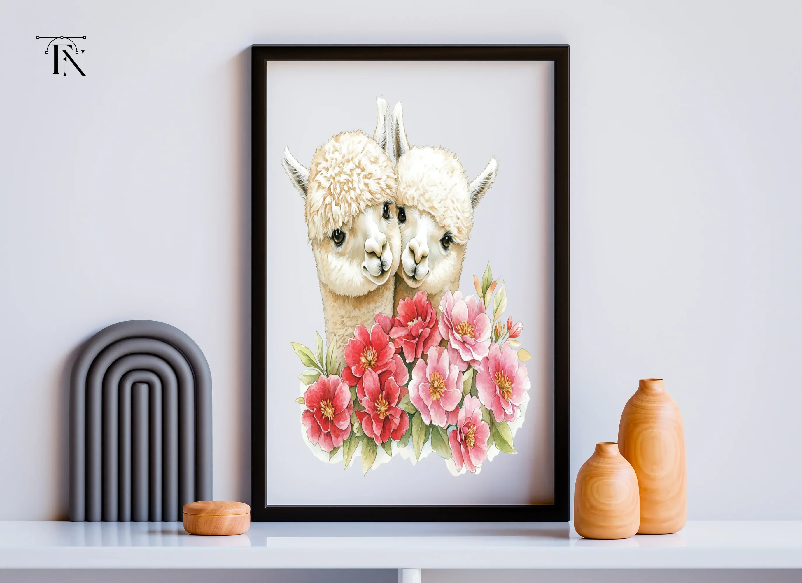 Cute Alpaca Couple with Pink Flowers Clipart Bundle - Image 6