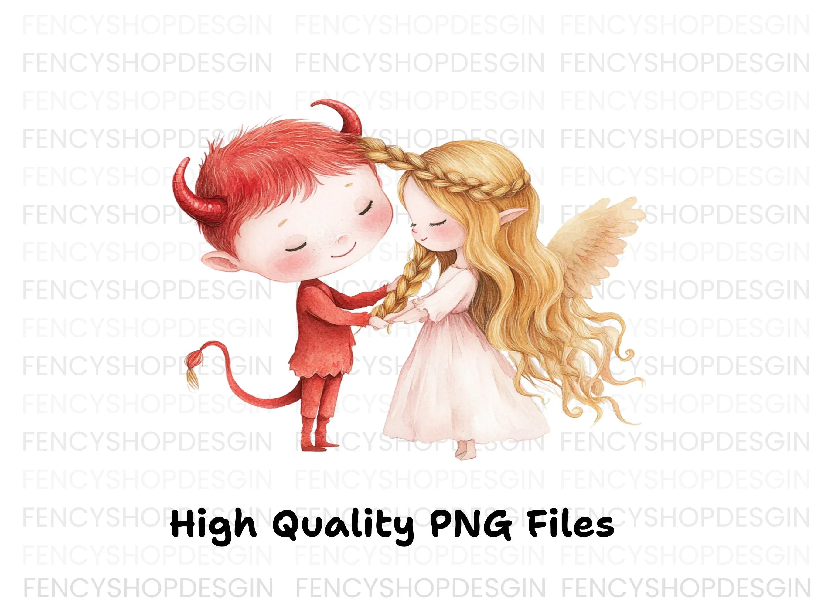 Cute Angel and Devil Braiding Hair Clipart Bundle - Image 2