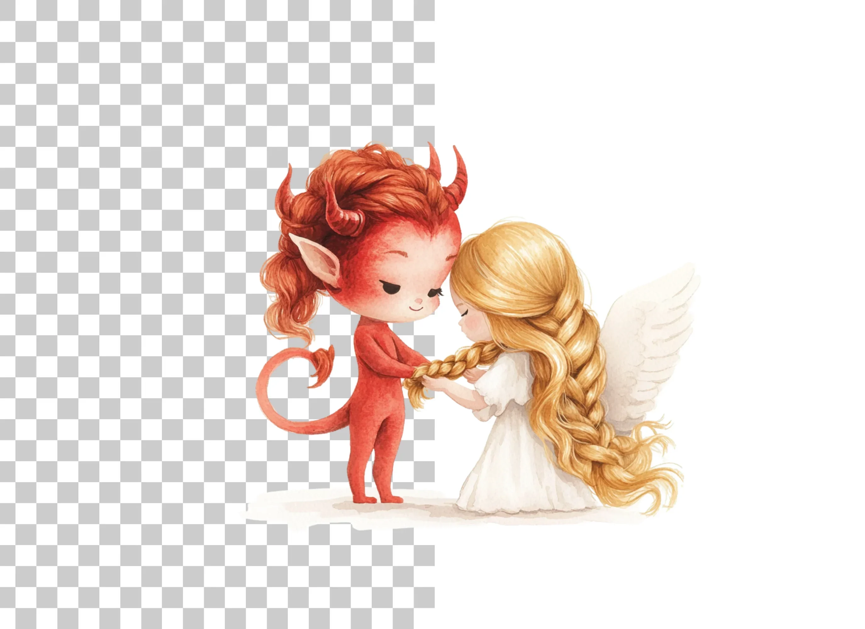Cute Angel and Devil Braiding Hair Clipart Bundle - Image 6