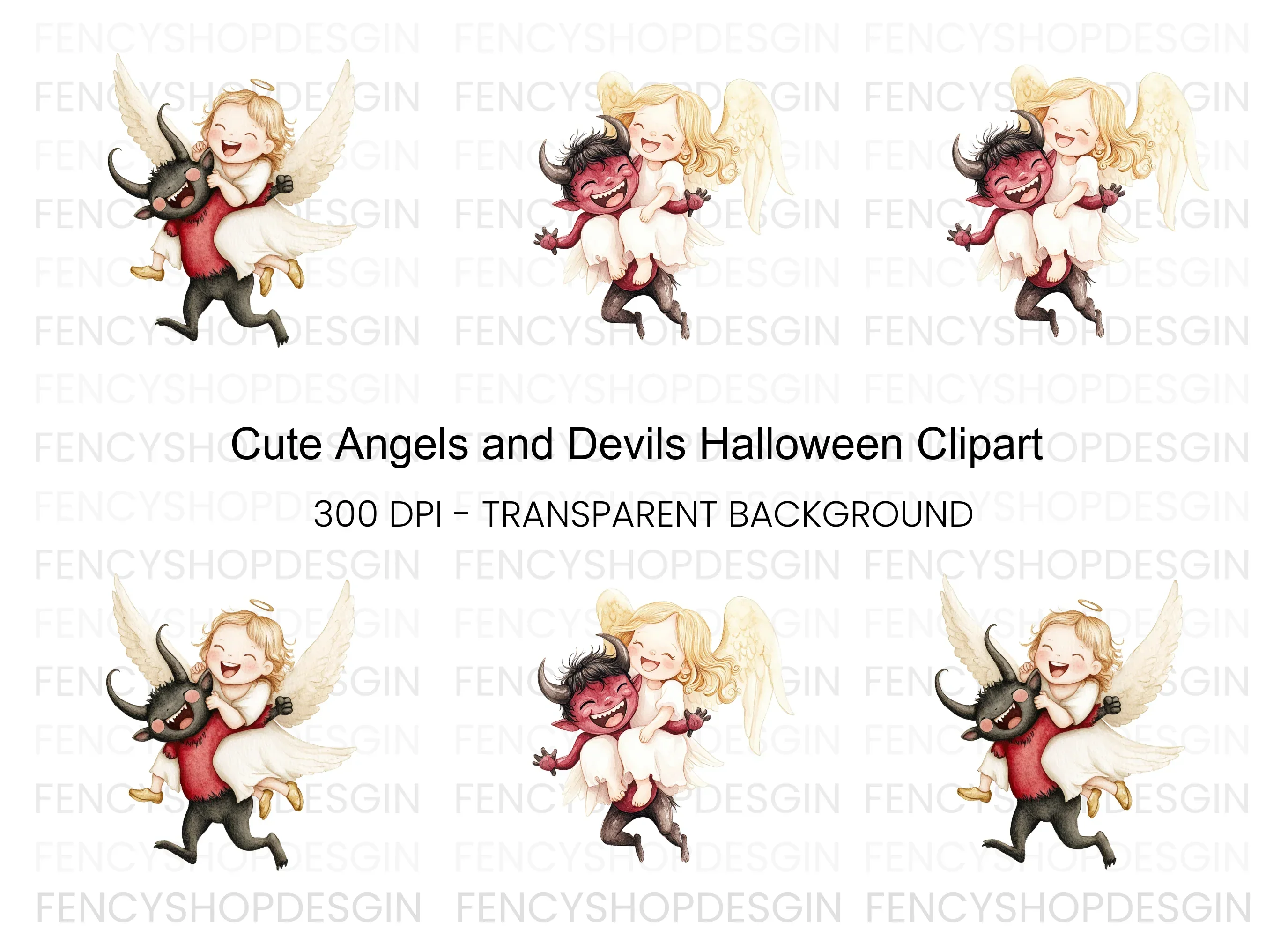 Cute Angel and Devil Friends Clipart Bundle