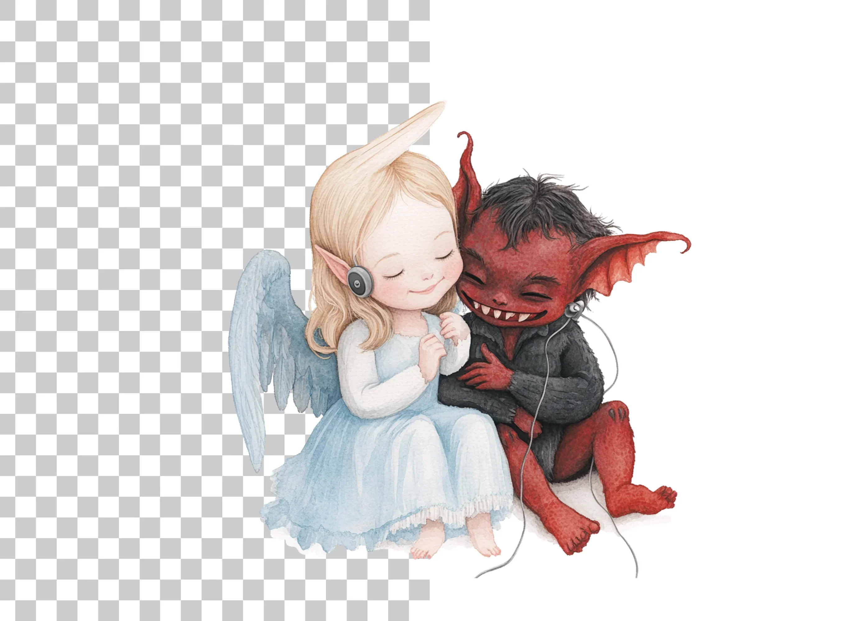 Cute Angel and Devil Listening to Music Clipart Bundle - Image 2
