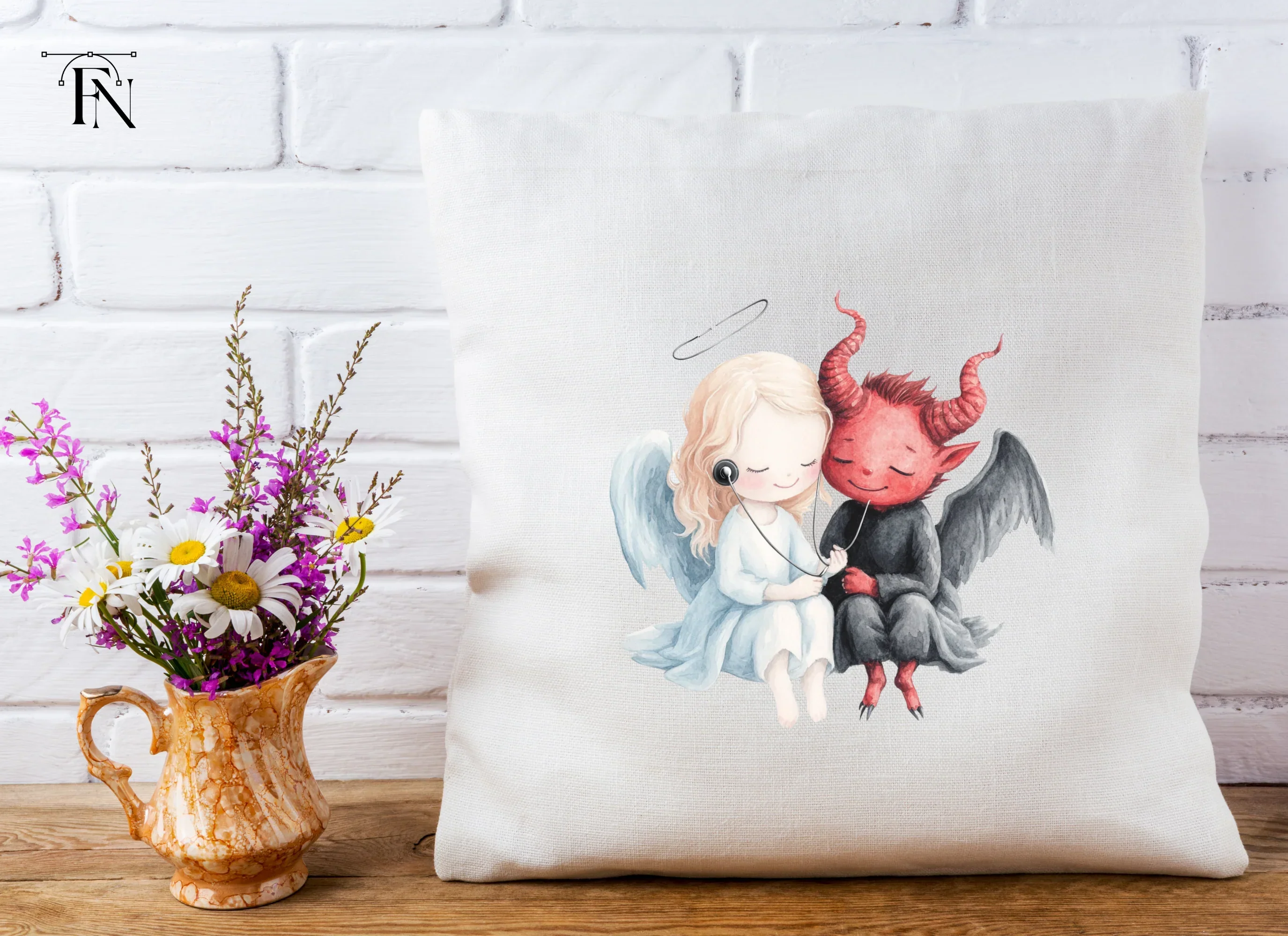Cute Angel and Devil Listening to Music Clipart Bundle - Image 5