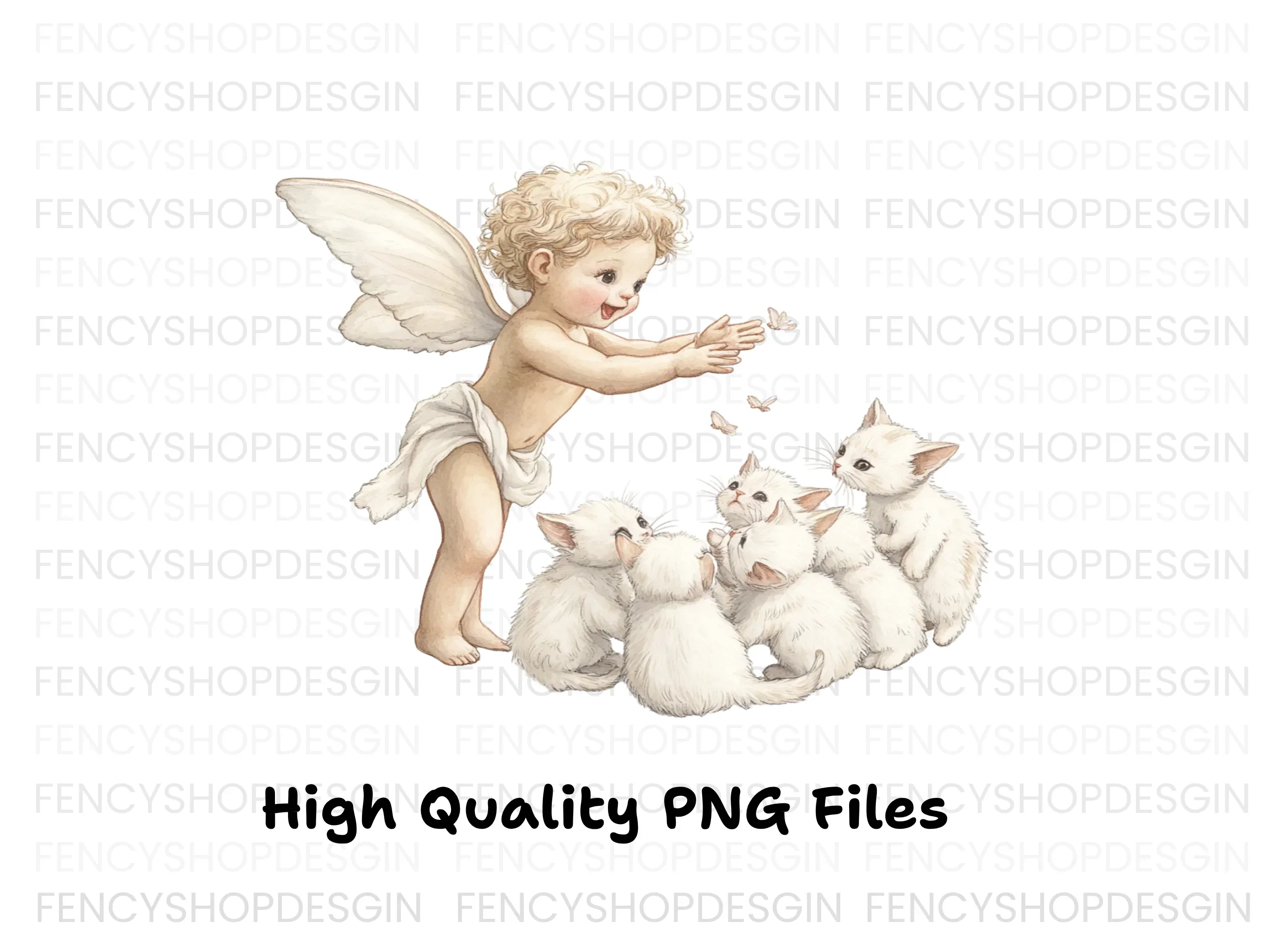 Cute Angel Baby Playing with Kittens Clipart Bundle - Image 3
