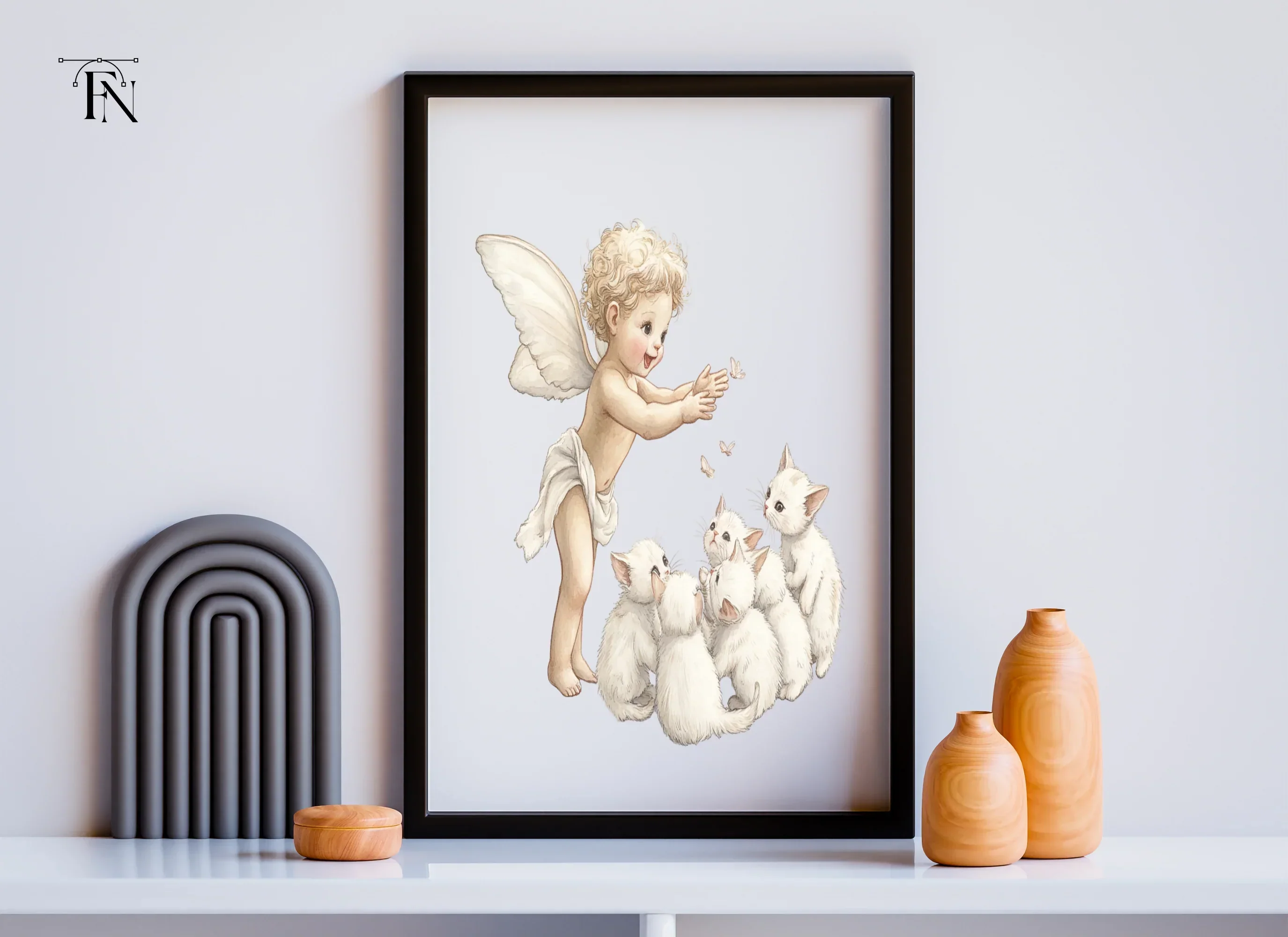 Cute Angel Baby Playing with Kittens Clipart Bundle - Image 6