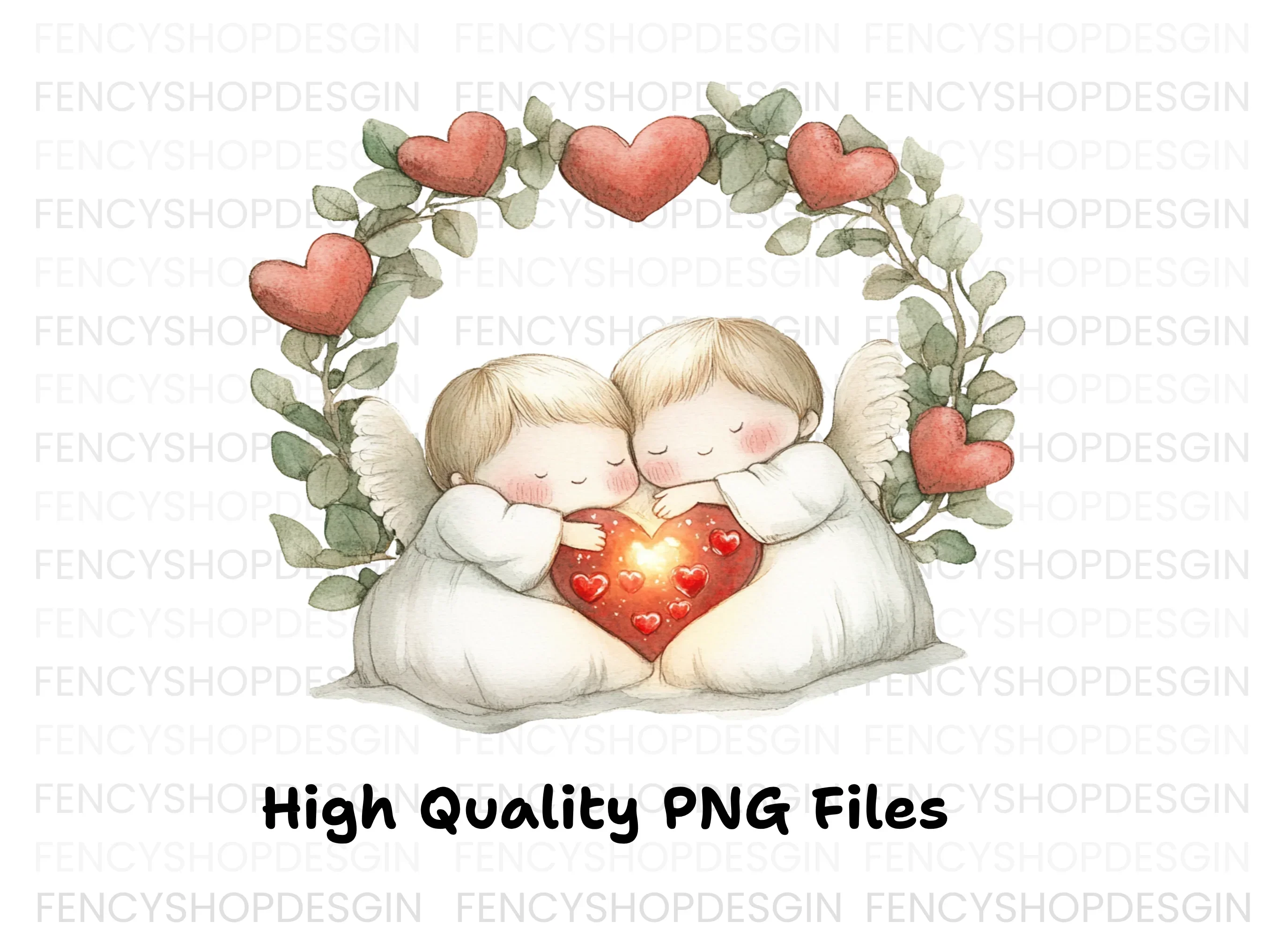 Cute Angel Couple with Heart Wreath Clipart Bundle - Image 3