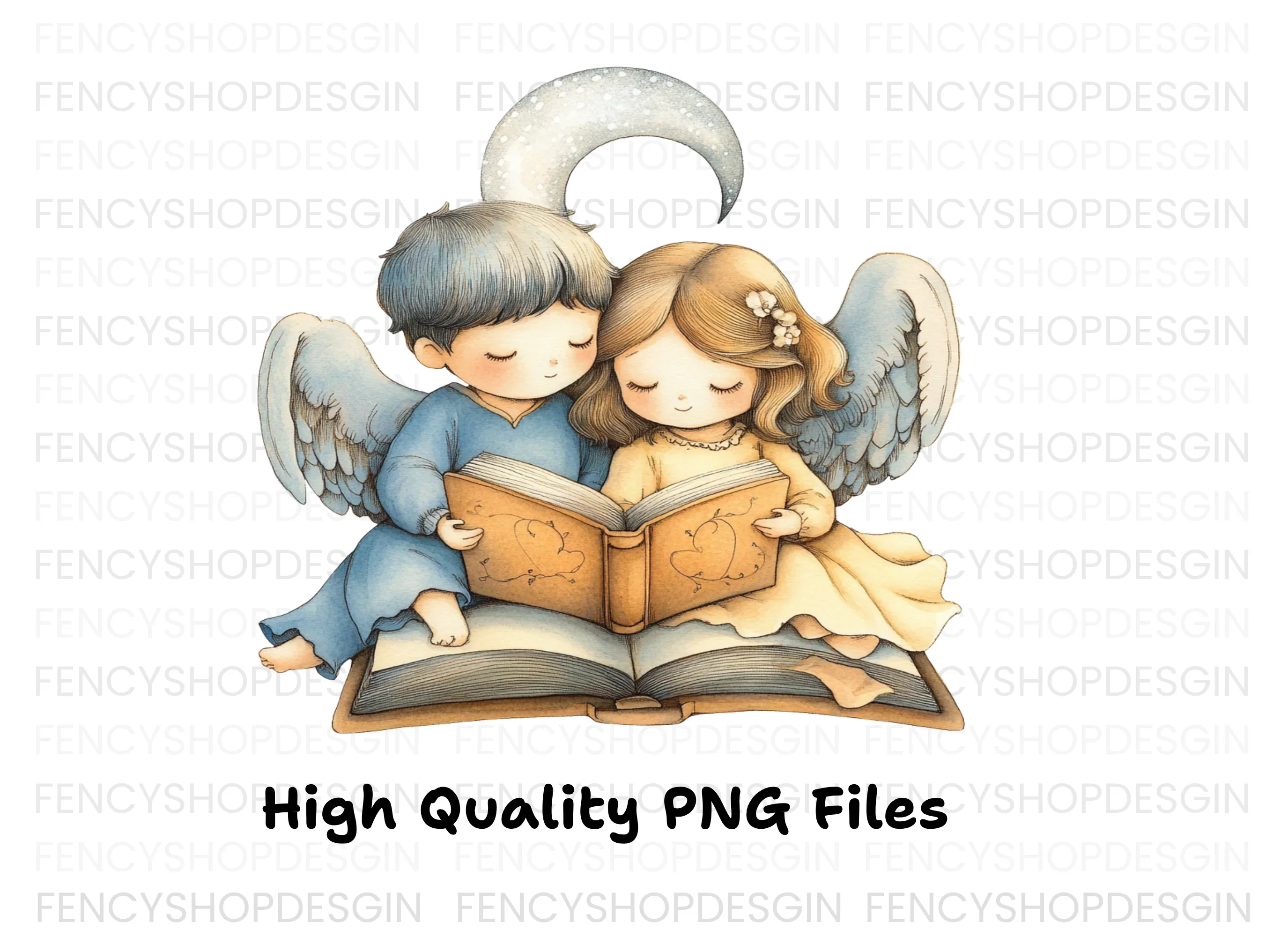 Cute Angel Couples Reading Clipart Bundle - Image 3