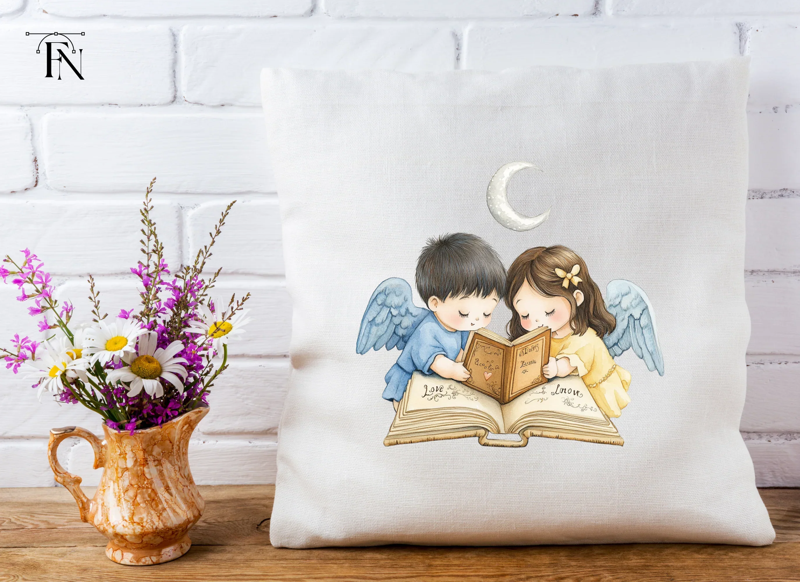 Cute Angel Couples Reading Clipart Bundle - Image 5