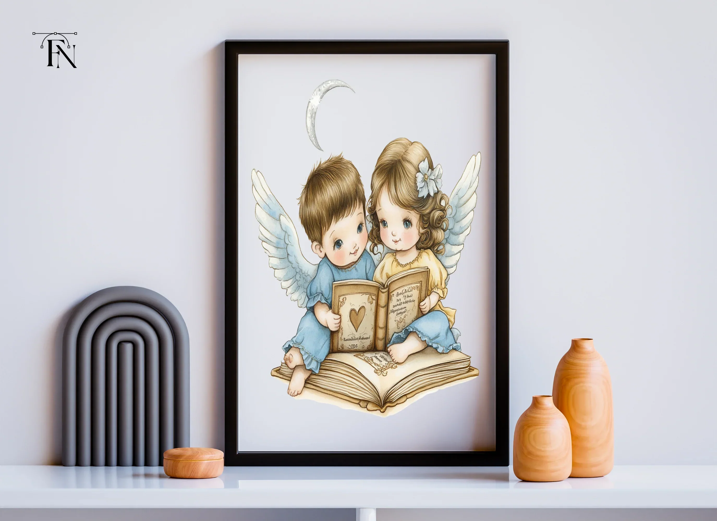 Cute Angel Couples Reading Clipart Bundle - Image 6