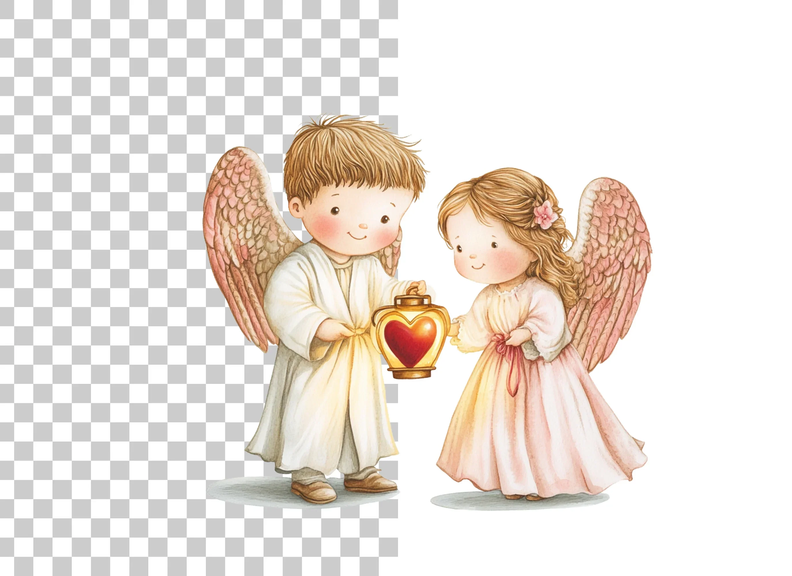 Cute Angel with Heart Lanterns Clipart Bundle - Image 2