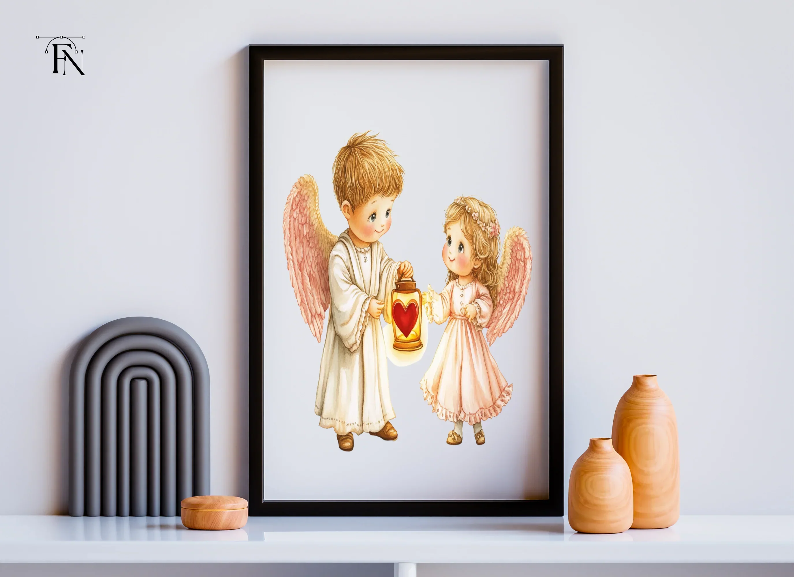 Cute Angel with Heart Lanterns Clipart Bundle - Image 6