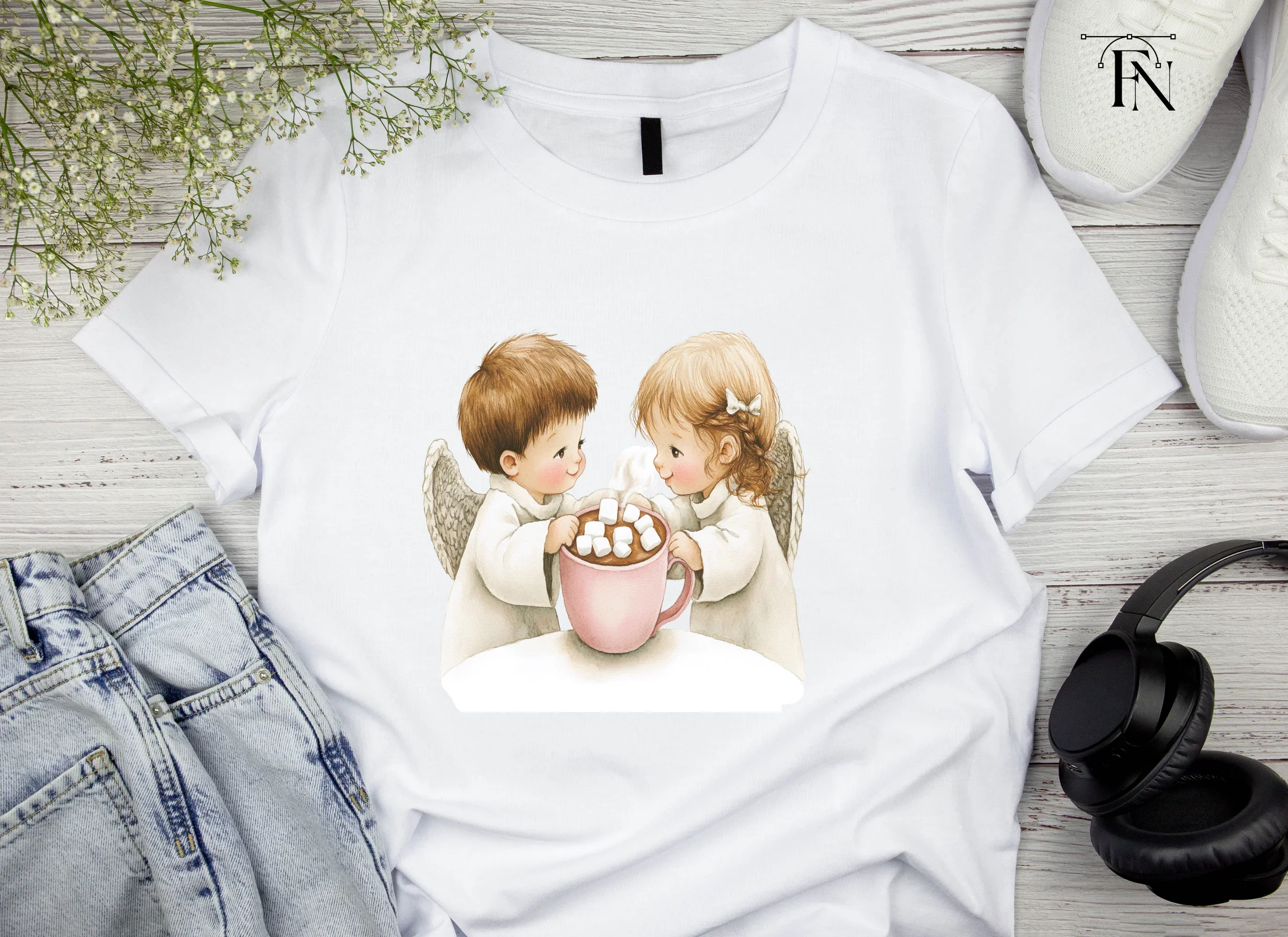 Cute Angels with Hot Cocoa Clipart Bundle - Image 5