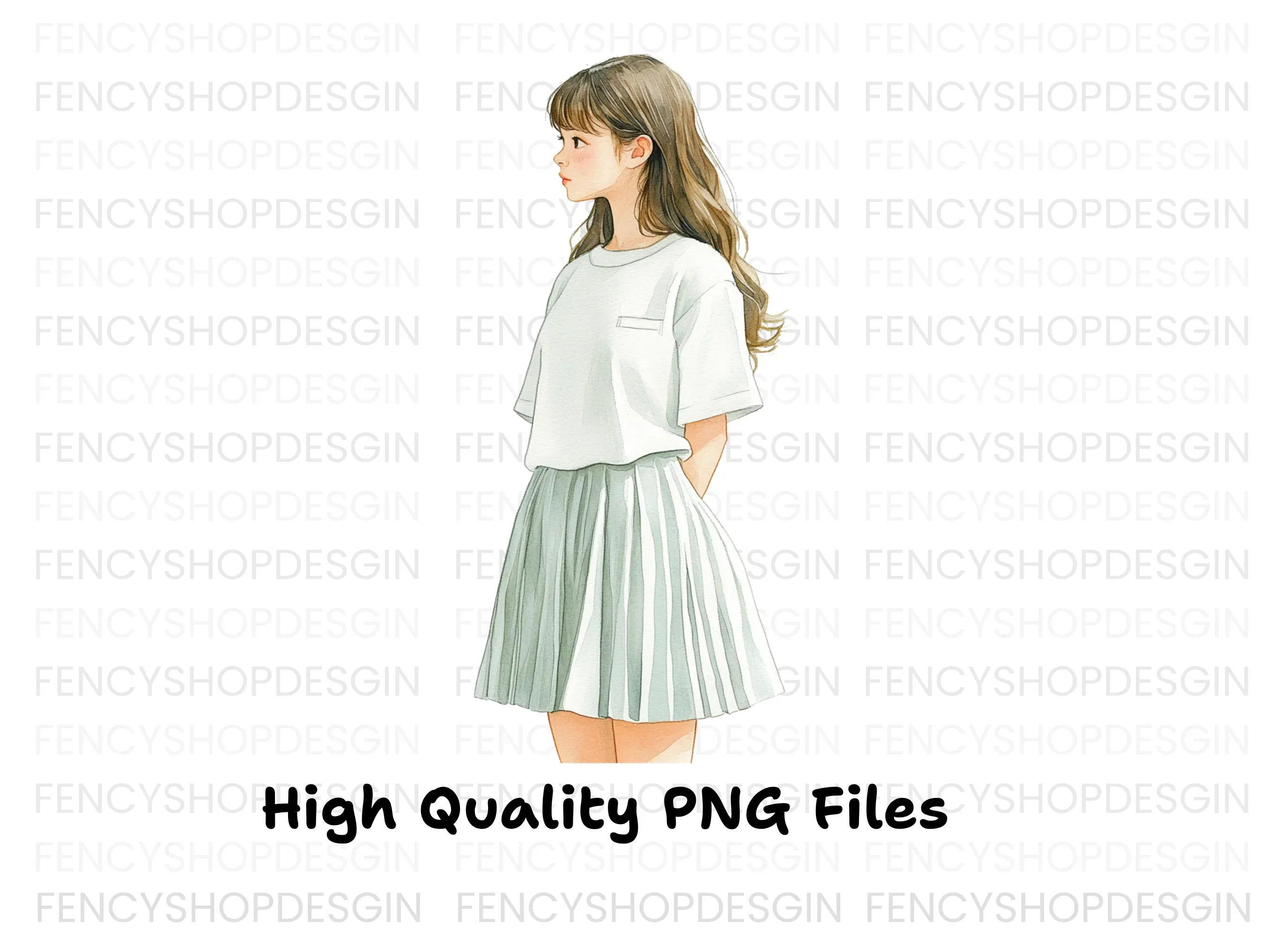 Cute Anime Girl in Pleated Skirt Clipart Bundle - Image 3