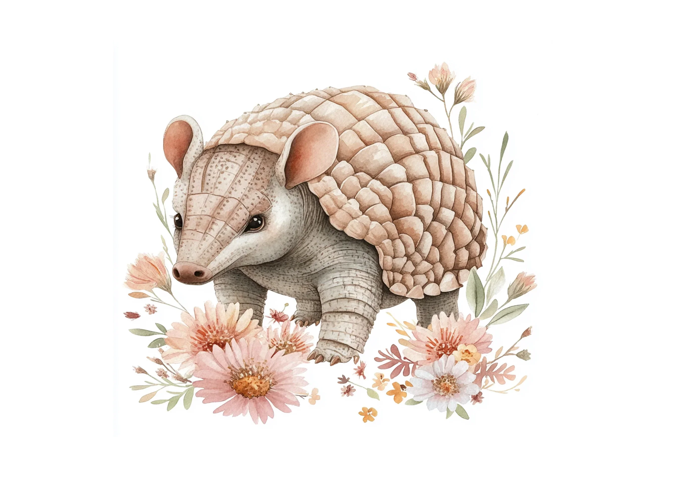 Cute Armadillo Floral Clipart Bundle - Image 3