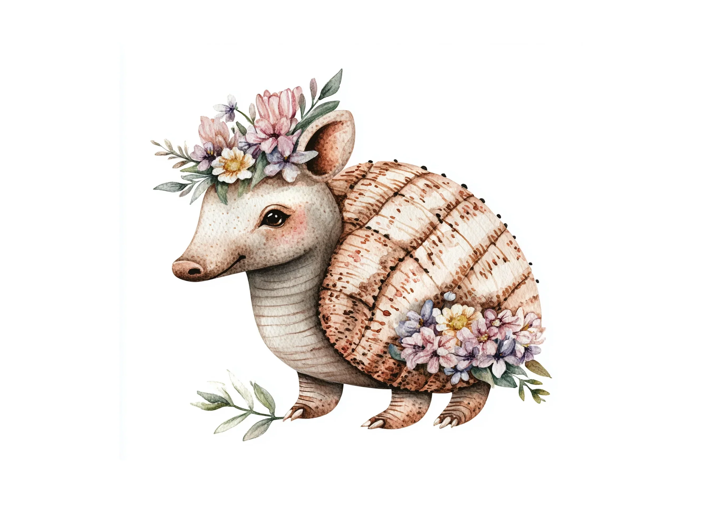 Cute Armadillo with Flowers Clipart Bundle - Image 3