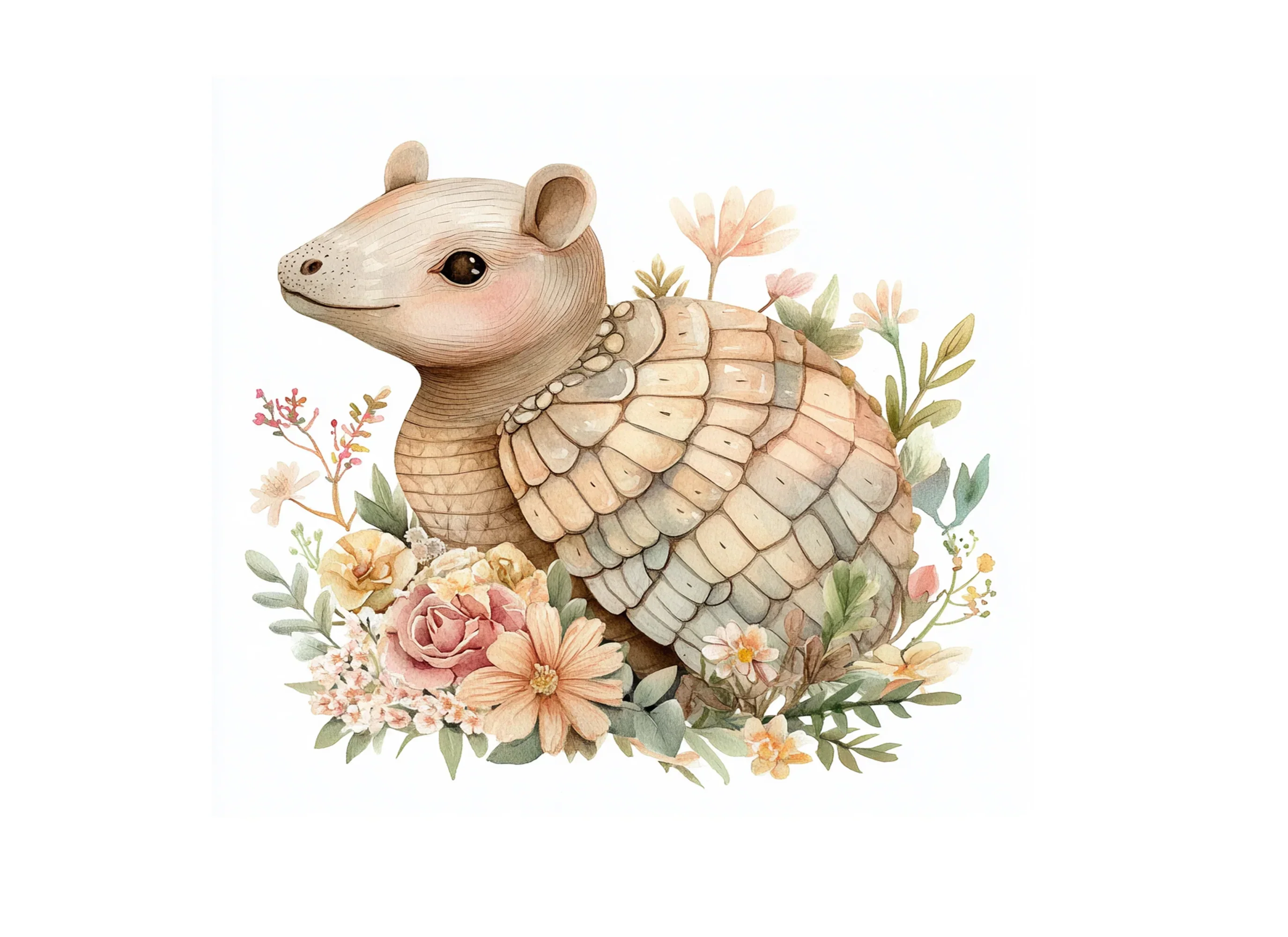 Cute Armadillo with Flowers Clipart Bundle - Image 3