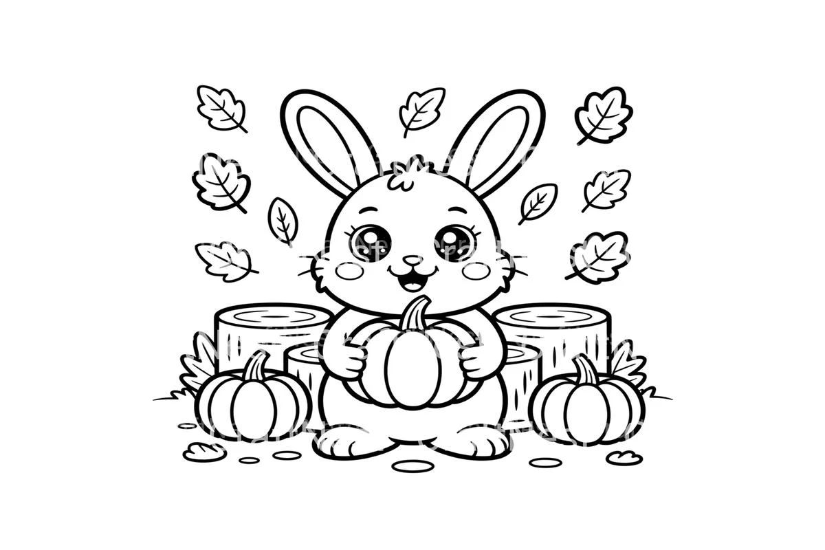 Cute Autumn Bunny Coloring Books - Image 3