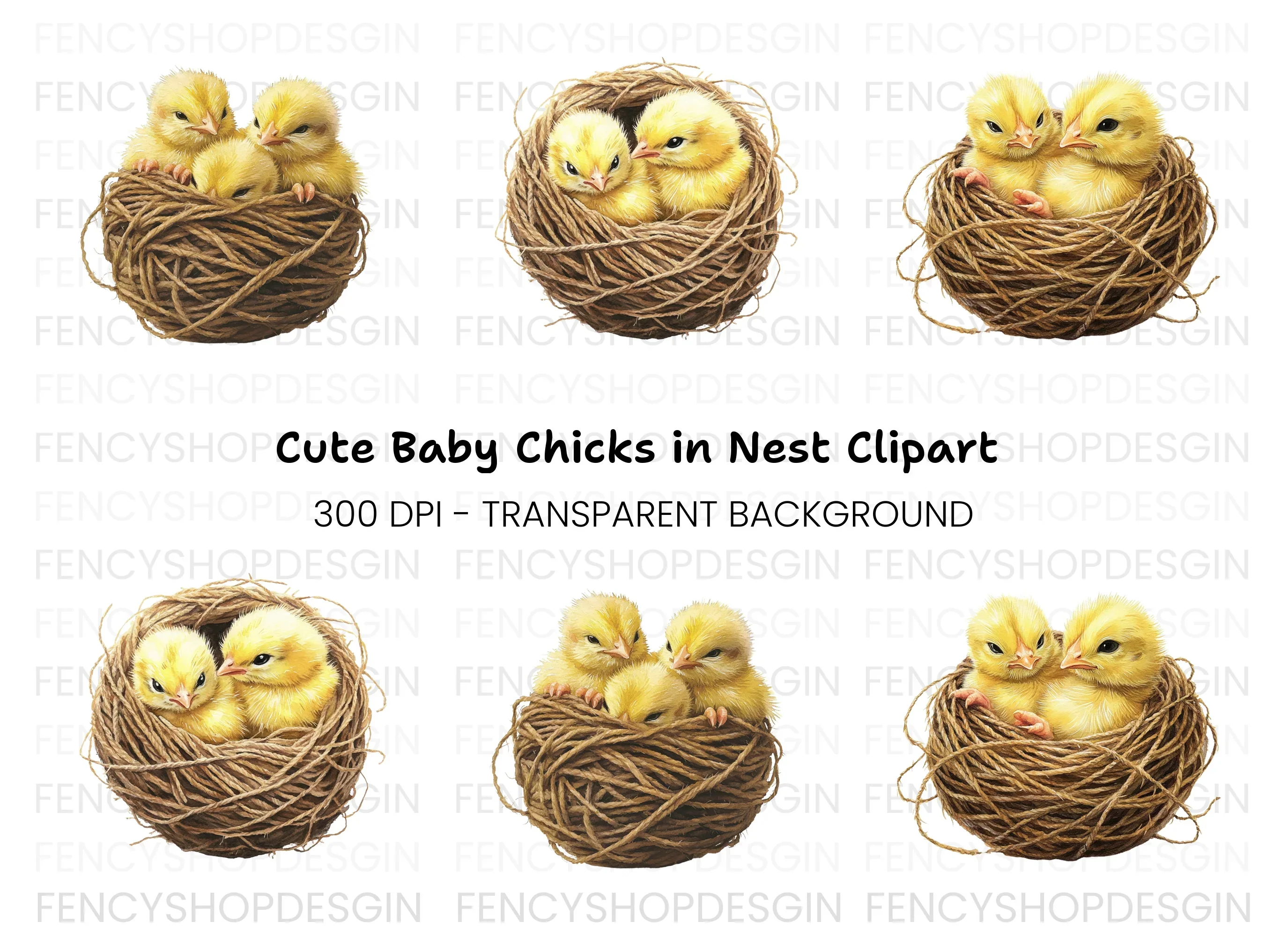 Cute Baby Chicks in Nests Clipart Bundle