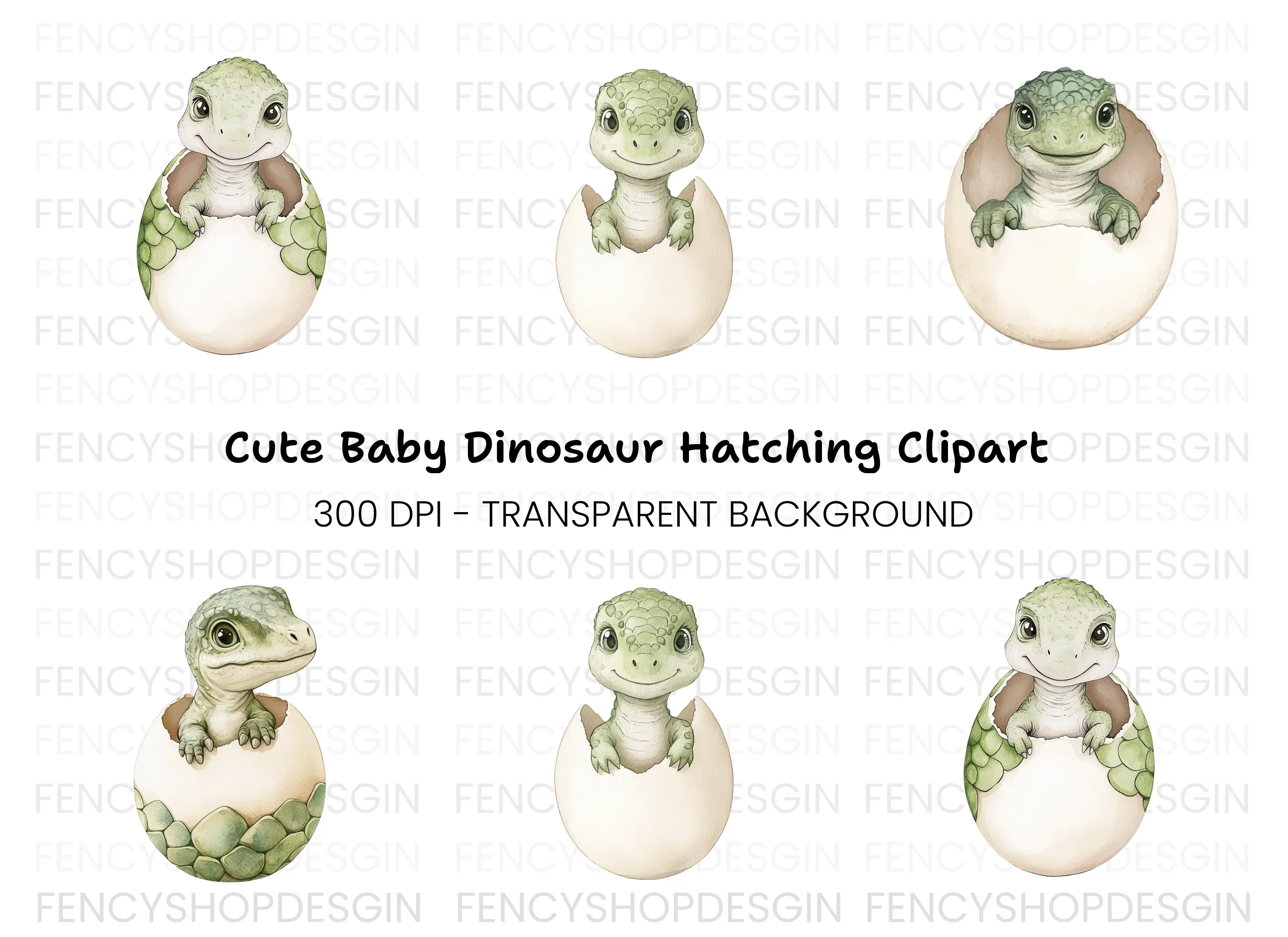 Cute Baby Dinosaur Hatching Clipart Bundle