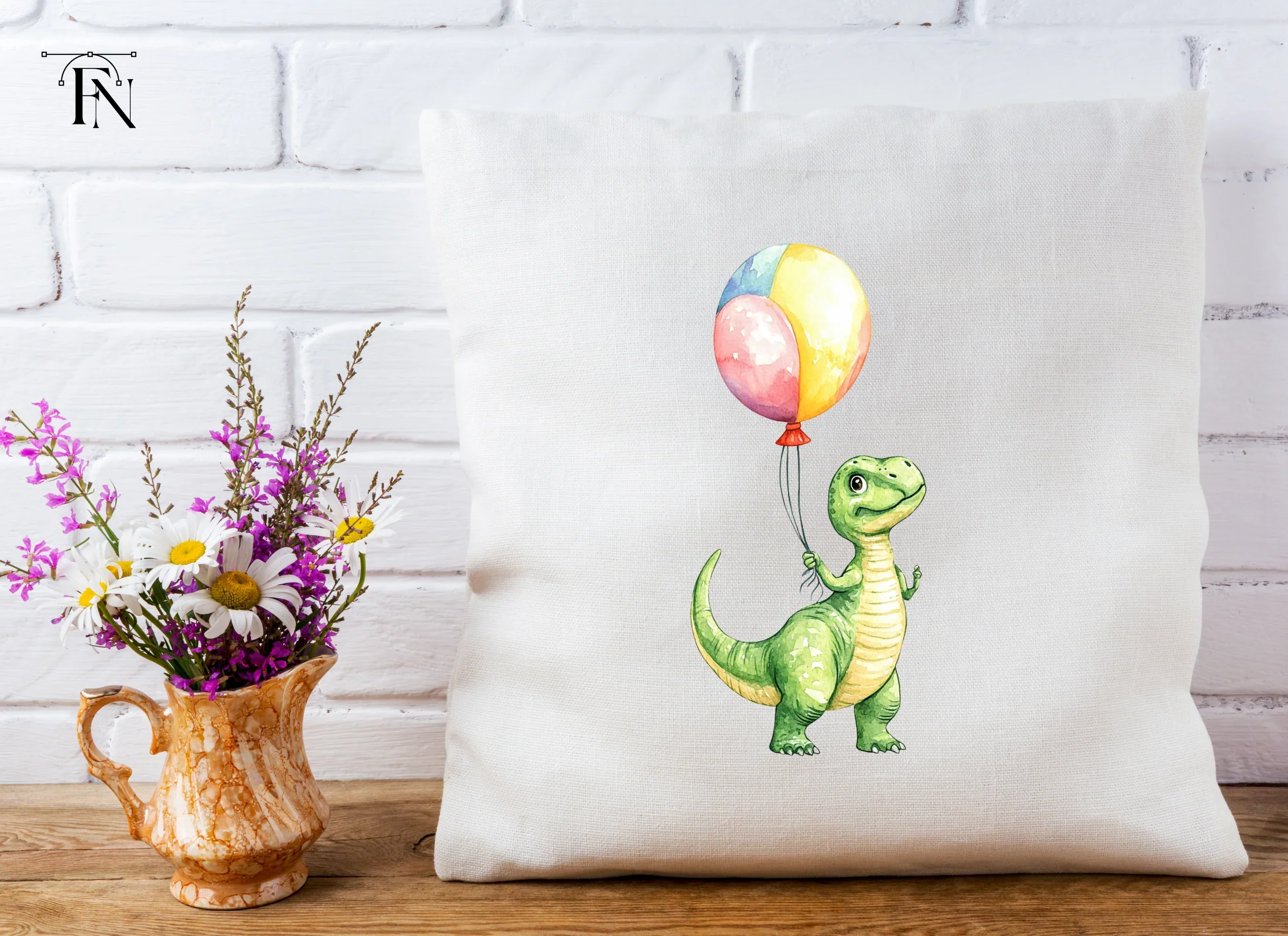 Cute Baby Dinosaur with Balloon Clipart Bundle - Image 3