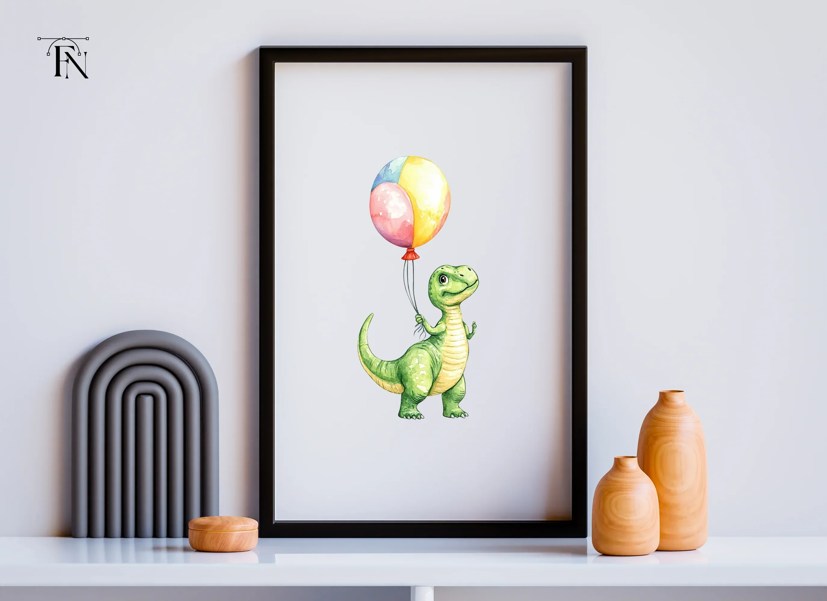 Cute Baby Dinosaur with Balloon Clipart Bundle - Image 4