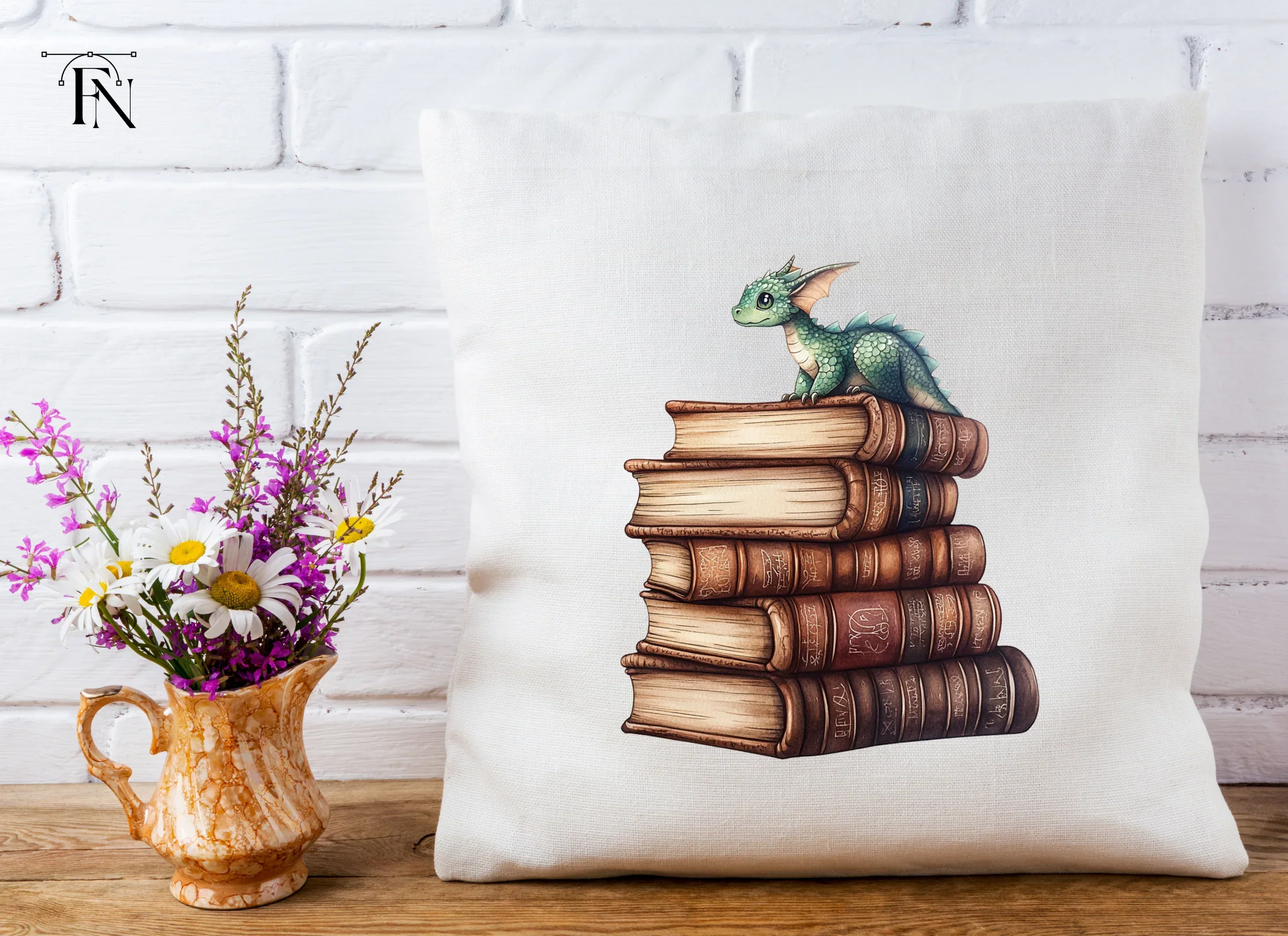 Cute Baby Dragon on Books Clipart Bundle - Image 4